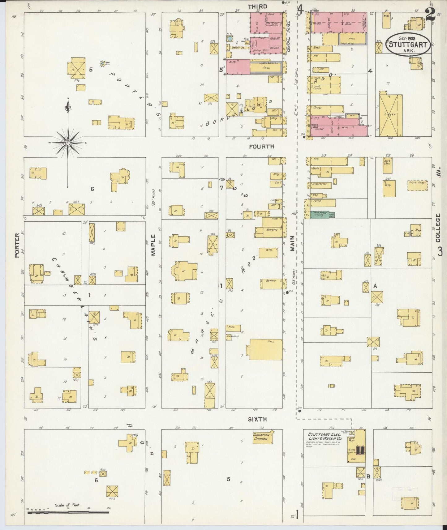 Sanborn Fire Insurance Map from Stuttgart, Arkansas County, Arkansas (1903), Sheet #0002 - Historic Sanborn Fire Insurance Map Print, vintage old map wall art, antique decor, genealogy gift, Stuttgart Arkansas map