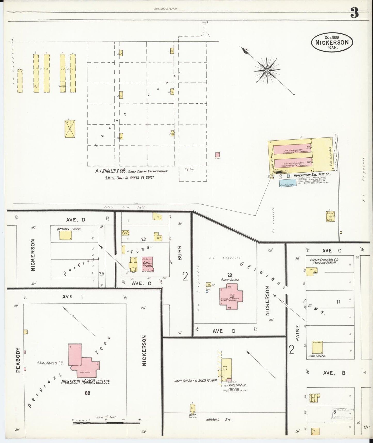 Sanborn Fire Insurance Map from Nickerson, Reno County, Kansas (1899), Sheet #0003 - Complete Map Set gallery image, historic Sanborn map, vintage wall art, Kansas Kansas