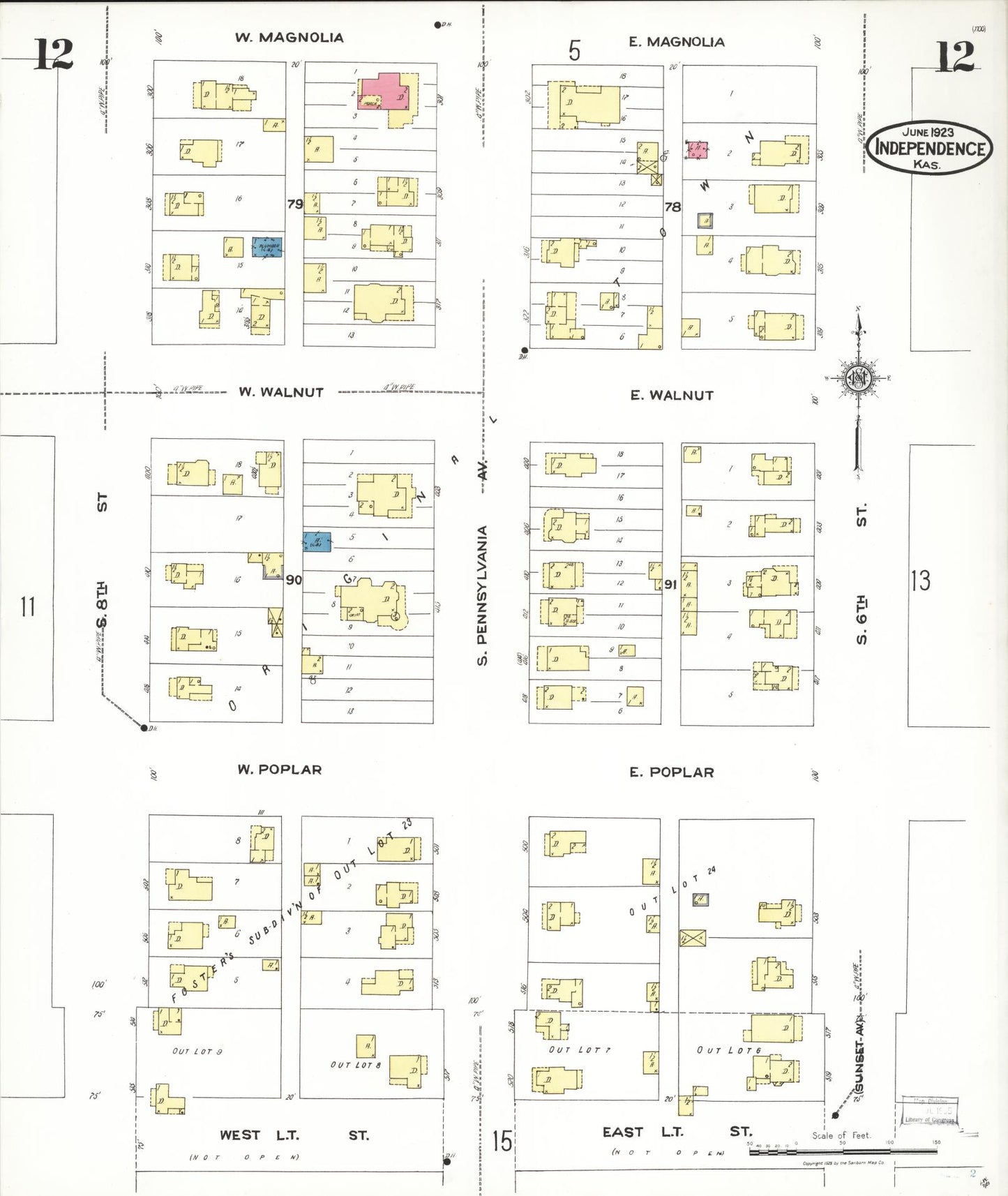 Sanborn Fire Insurance Map from Independence, Montgomery County, Kansas (1923), Sheet #0013 - Historic Sanborn Fire Insurance Map Print, vintage old map wall art, antique decor, genealogy gift, Kansas Kansas map