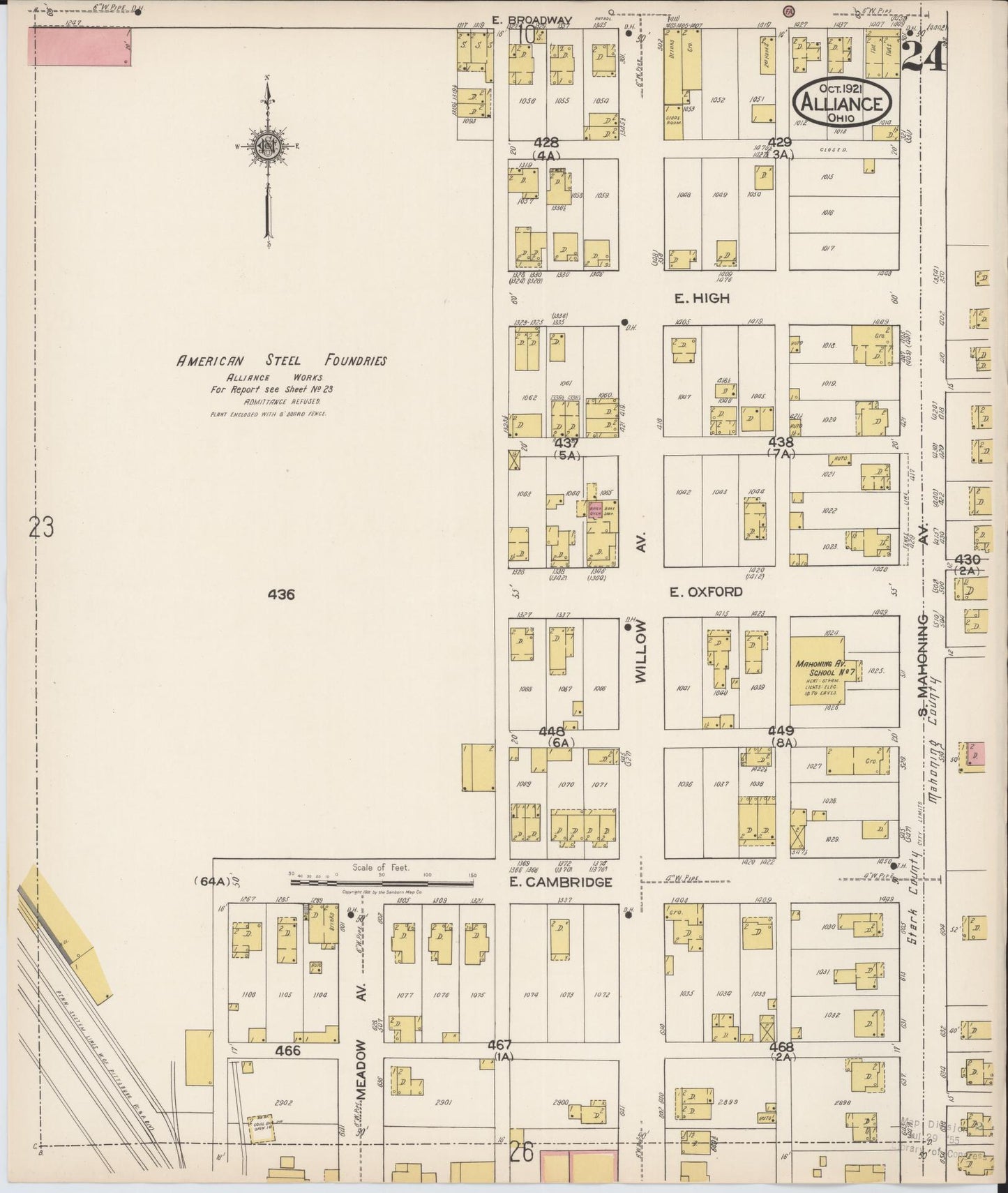 Sanborn Fire Insurance Map from Alliance, Stark County, Ohio (1921), Sheet #0024 - Historic Sanborn Fire Insurance Map Print, vintage old map wall art, antique decor, genealogy gift, Ohio Ohio map