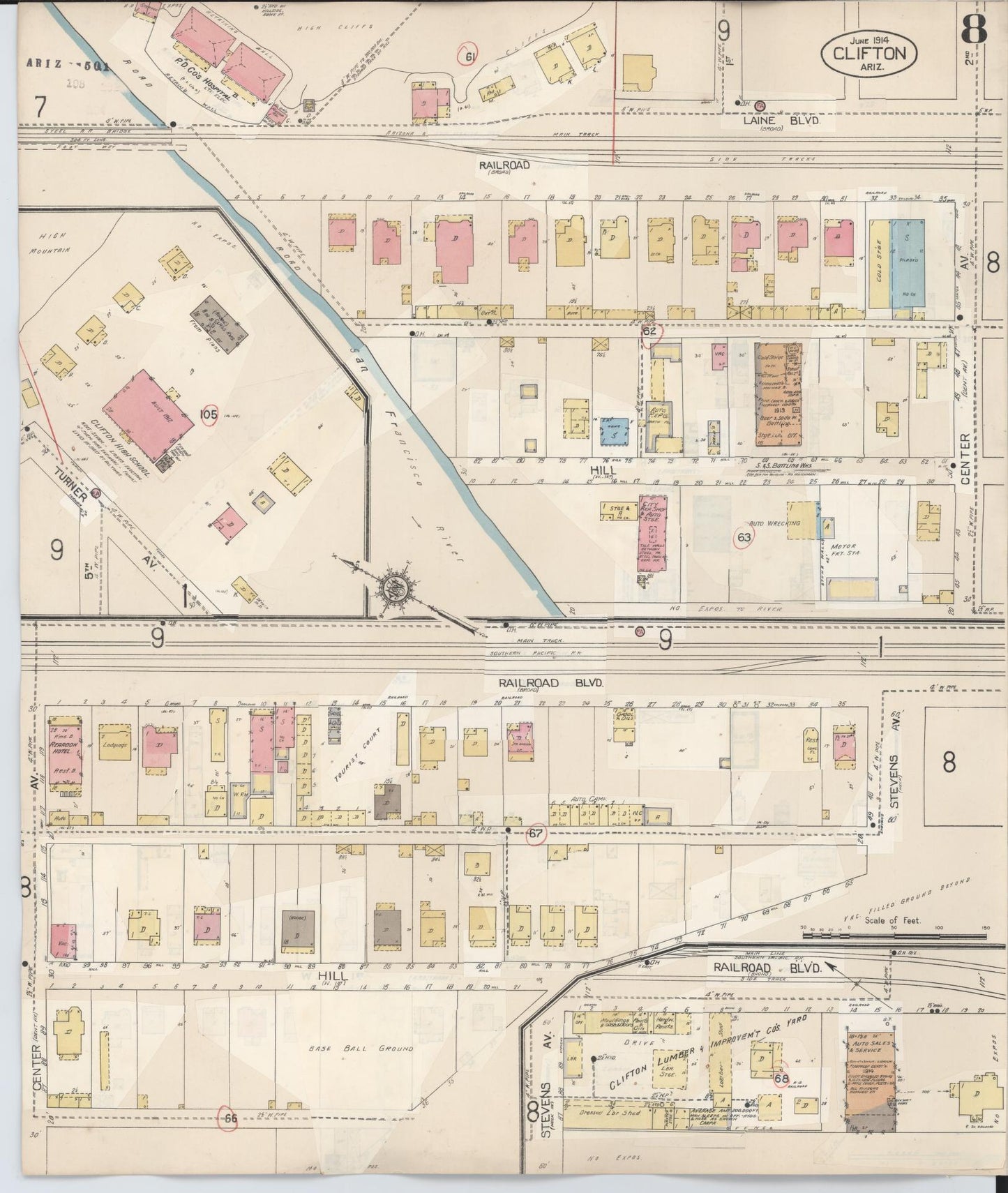 Sanborn Fire Insurance Map from Clifton, Greenlee County, Arizona (1948), Sheet #0008 - Historic Sanborn Fire Insurance Map Print, vintage old map wall art, antique decor, genealogy gift, Arizona Arizona map