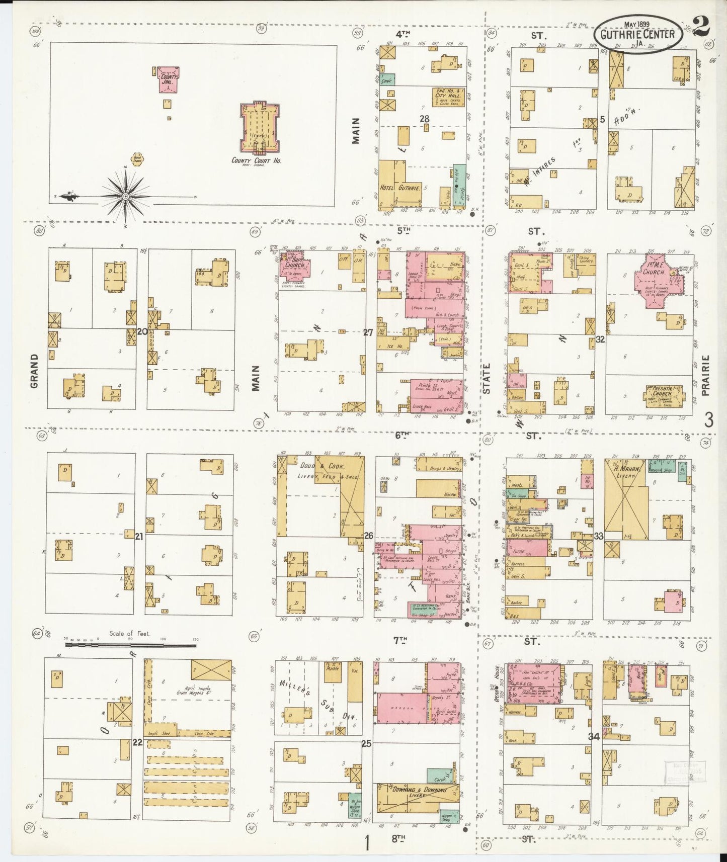 Sanborn Fire Insurance Map from Guthrie Center, Guthrie County, Iowa (1899), Sheet #0002 - Historic Sanborn Fire Insurance Map Print, vintage old map wall art