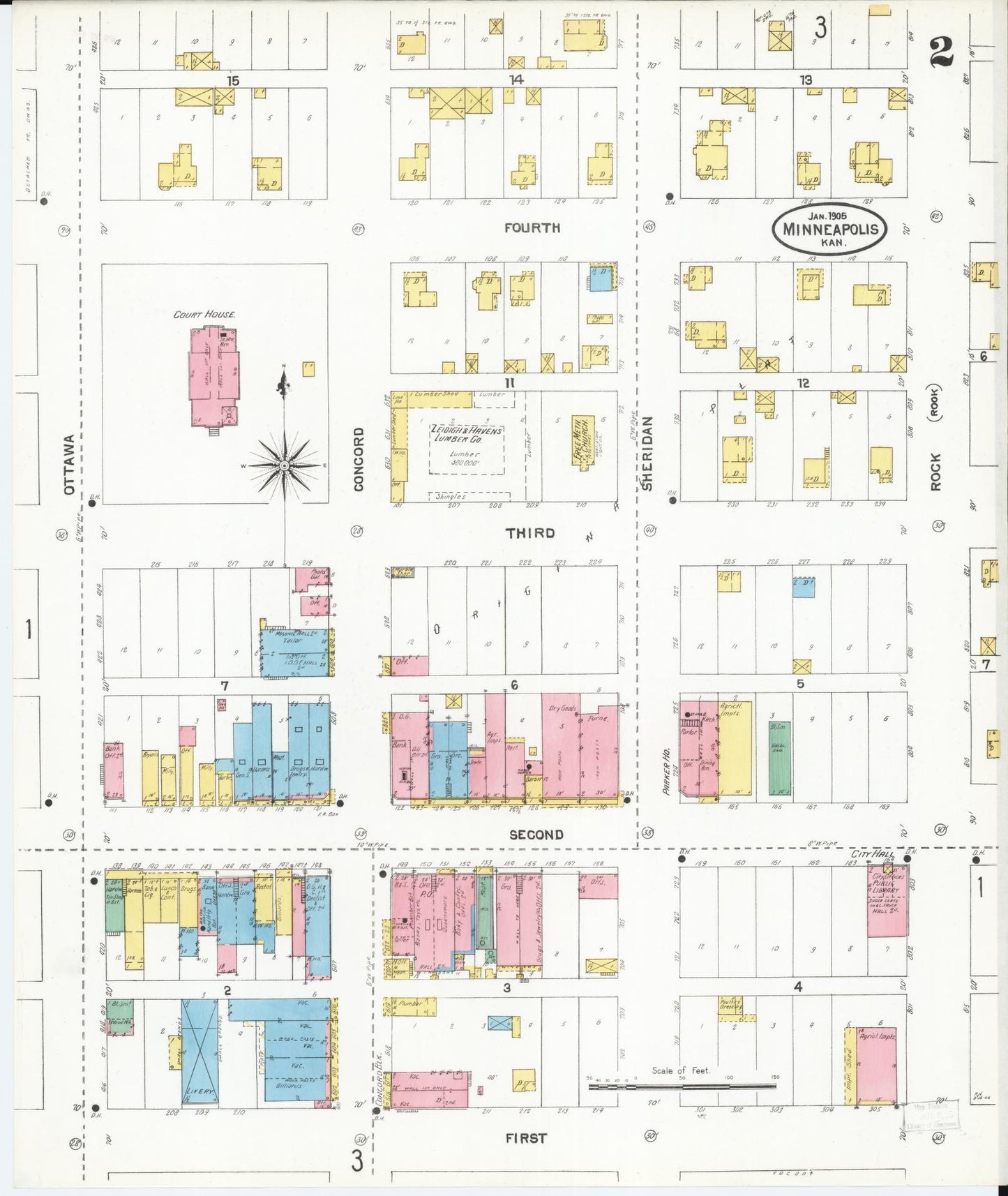 Sanborn Fire Insurance Map from Minneapolis, Ottawa County, Kansas (1905), Sheet #0002 - Historic Sanborn Fire Insurance Map Print, vintage old map wall art, antique decor, genealogy gift, Kansas Kansas map