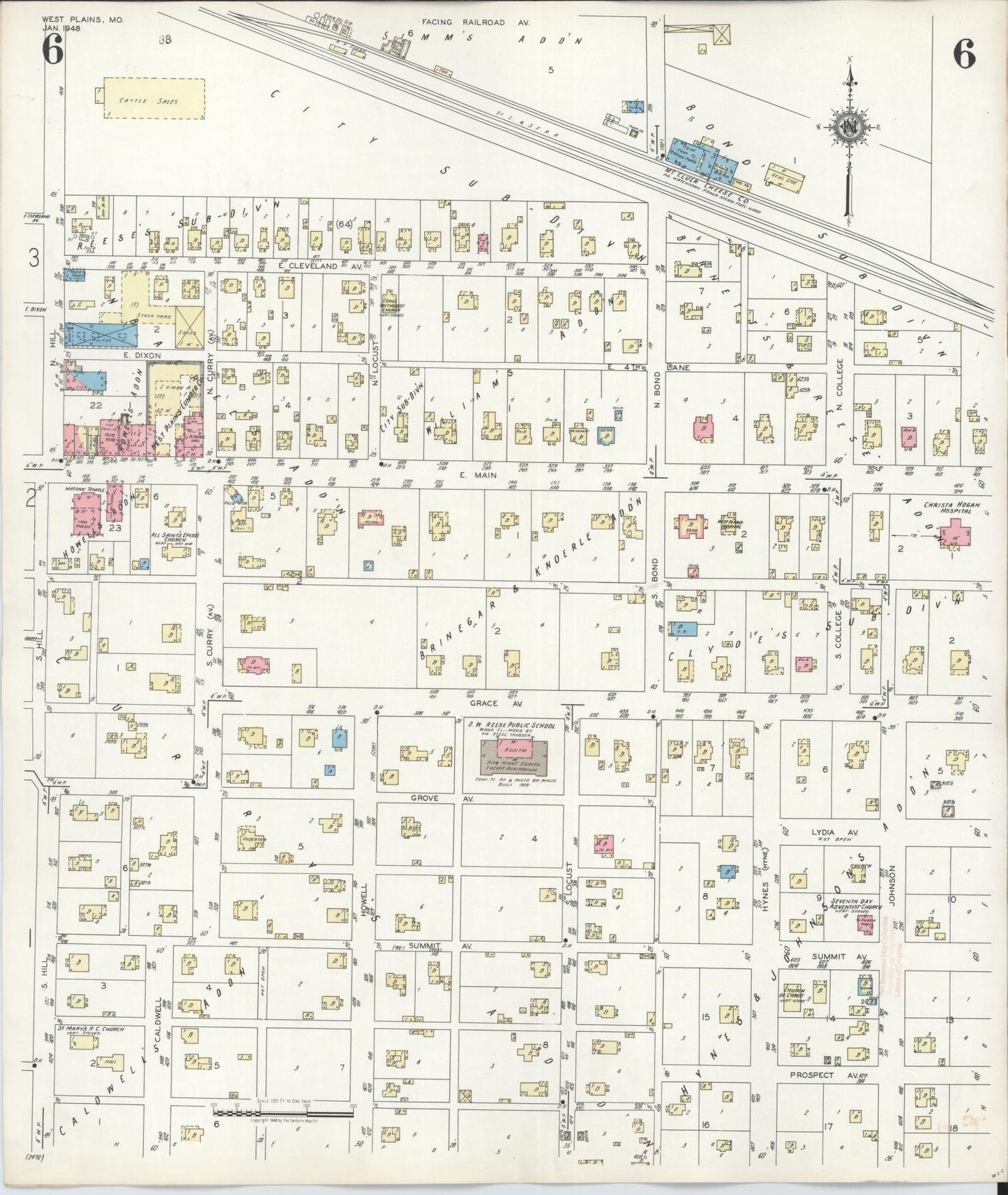 Sanborn Fire Insurance Map from West Plains, Howell County, Missouri (1948), Sheet #0006 - Historic Sanborn Fire Insurance Map Print, vintage old map wall art, antique decor, genealogy gift, Missouri Missouri map