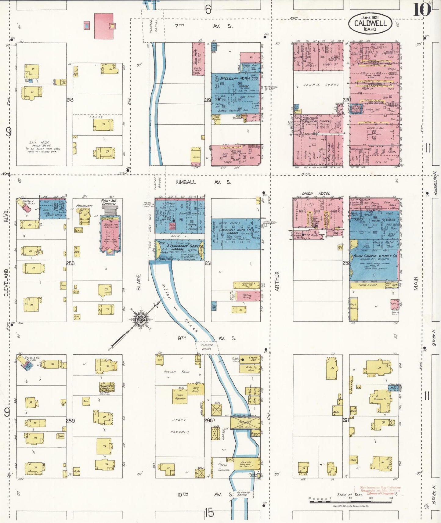 Sanborn Fire Insurance Map from Caldwell, Canyon County, Idaho (1921), Sheet #0010 - Historic Sanborn Fire Insurance Map Print, vintage old map wall art, antique decor, genealogy gift, Idaho Idaho map