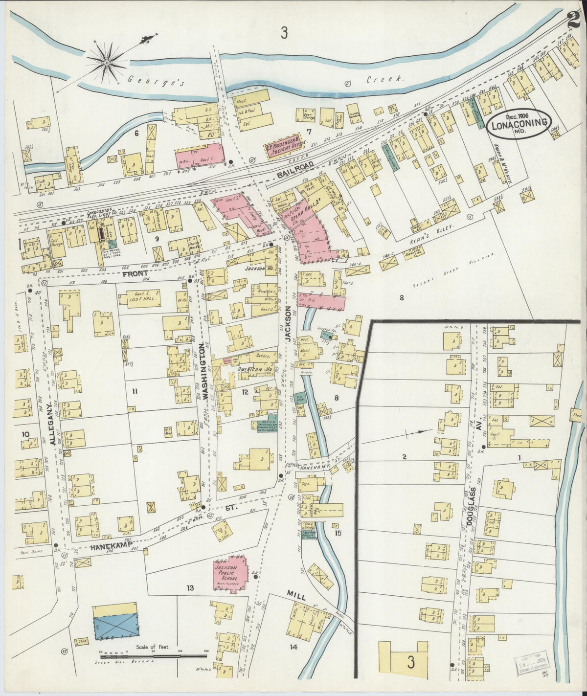 Sanborn Fire Insurance Map from Lonaconing, Allegany County, Maryland (1906), Sheet #0002 - Historic Sanborn Fire Insurance Map Print, vintage old map wall art, antique decor, genealogy gift, Maryland Maryland map
