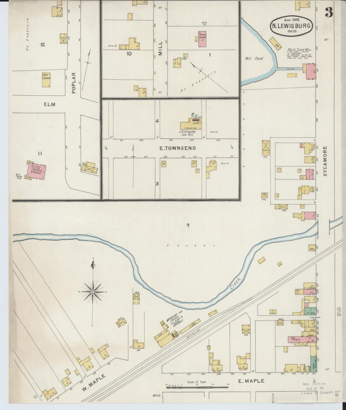 Sanborn Fire Insurance Map from North Lewisburg, Champaign County, Ohio (1895), Sheet #0003 - Historic Sanborn Fire Insurance Map Print, vintage old map wall art, antique decor, genealogy gift, Ohio Ohio map