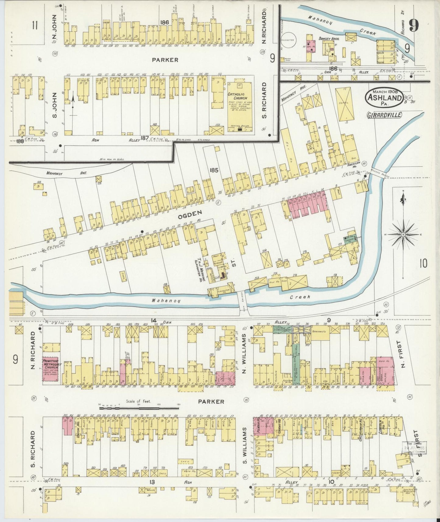 Sanborn Fire Insurance Map from Ashland, Schuylkill County, Pennsylvania (1908), Sheet #0009 - Historic Sanborn Fire Insurance Map Print, vintage old map wall art, antique decor, genealogy gift, Pennsylvania Pennsylvania map