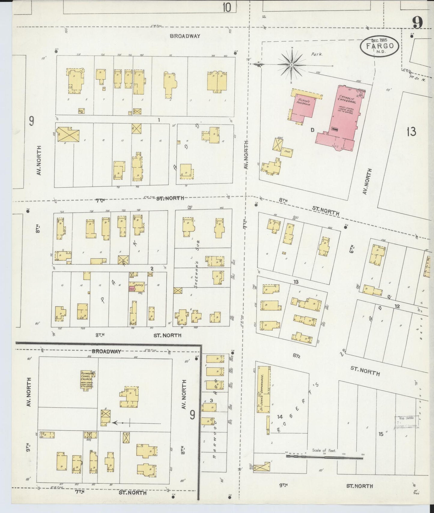 Sanborn Fire Insurance Map from Fargo, Cass County, North Dakota (1905), Sheet #0009 - Historic Sanborn Fire Insurance Map Print, vintage old map wall art, antique decor, genealogy gift, North Dakota North Dakota map
