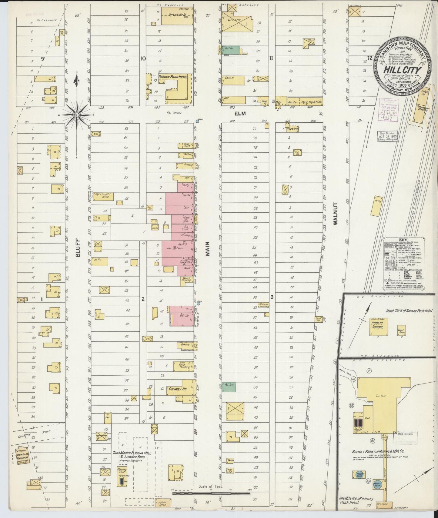 Sanborn Fire Insurance Map from Hill City, Pennington County, South Dakota (1903), Sheet #0001 - Historic Sanborn Fire Insurance Map Print, vintage old map wall art, antique decor, genealogy gift, South Dakota South Dakota map