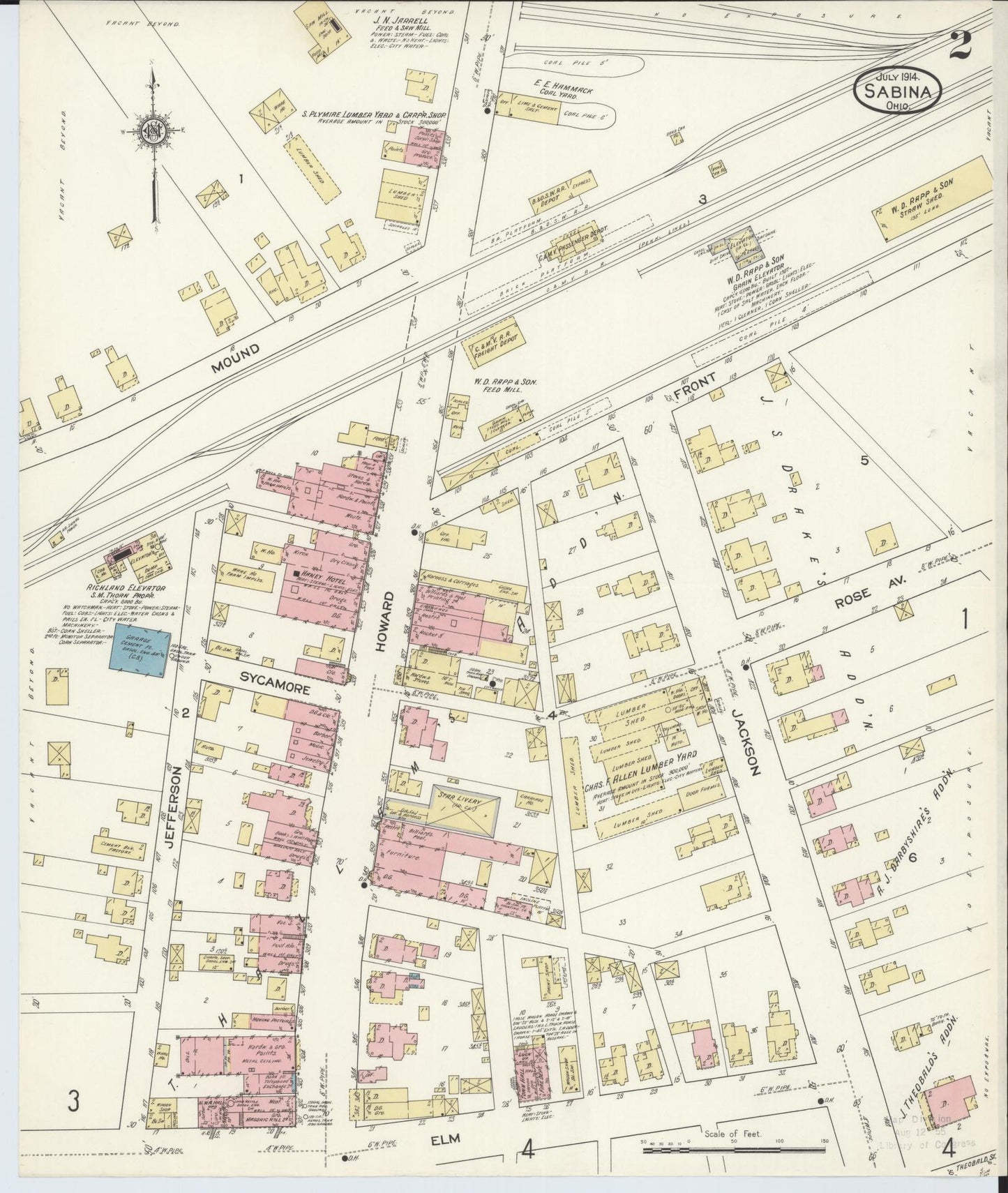 Sanborn Fire Insurance Map from Sabina, Clinton County, Ohio (1914), Sheet #0002 - Complete Map Set gallery image, historic Sanborn map, vintage wall art, Ohio Ohio