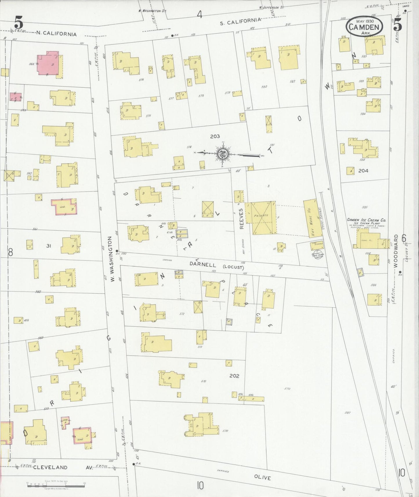 Sanborn Fire Insurance Map from Camden, Ouachita County, Arkansas (1930), Sheet #0005 - Historic Sanborn Fire Insurance Map Print, vintage old map wall art, antique decor, genealogy gift, Arkansas Arkansas map