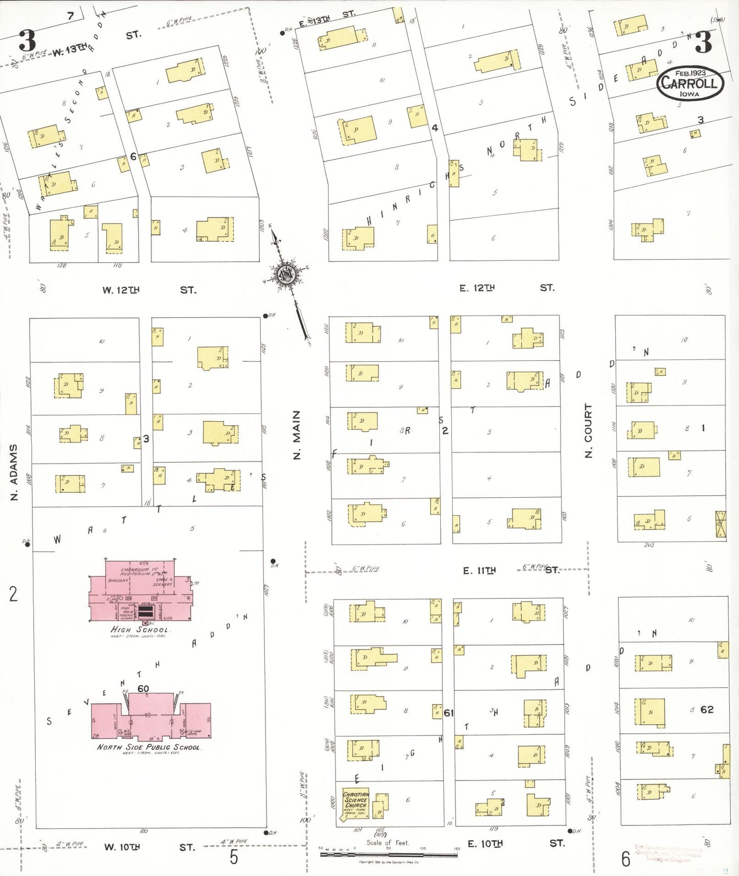 Sanborn Fire Insurance Map from Carroll, Carroll County, Iowa (1923), Sheet #0003 - Historic Sanborn Fire Insurance Map Print, vintage old map wall art