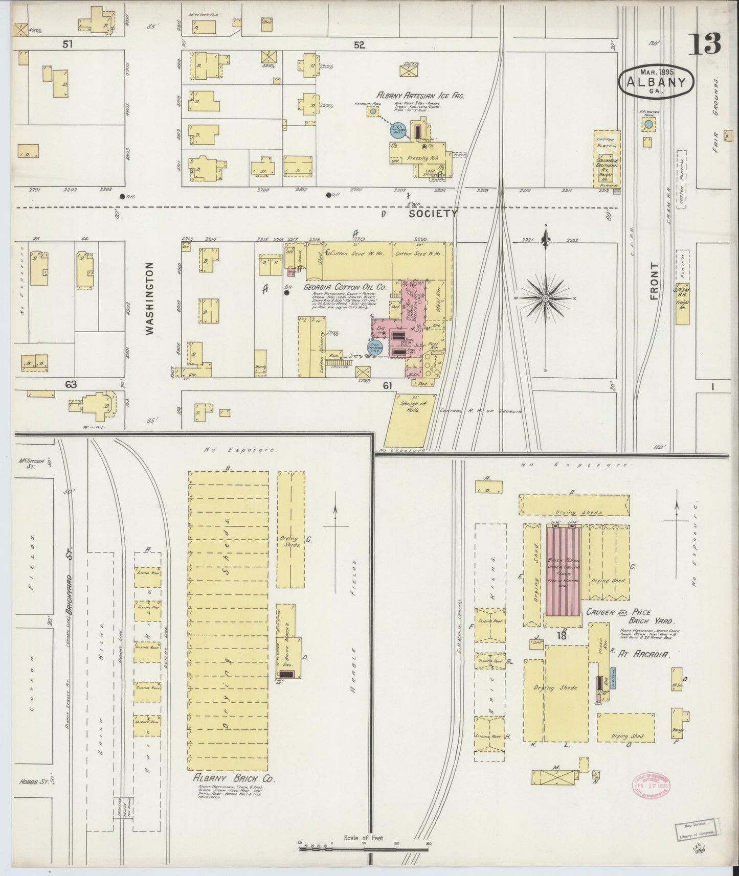 Sanborn Fire Insurance Map from Albany, Dougherty County, Georgia (1895), Sheet #0013 - Historic Sanborn Fire Insurance Map Print, vintage old map wall art, antique decor, genealogy gift, Georgia Georgia map