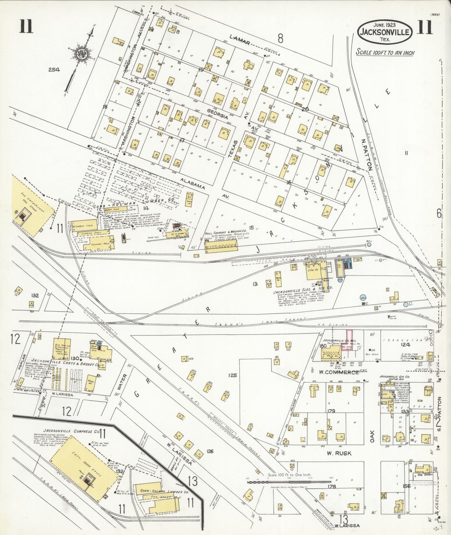 Sanborn Fire Insurance Map from Jacksonville, Cherokee County, Texas. (1923), Sheet 11 – Historic Sanborn Fire Insurance Map Print