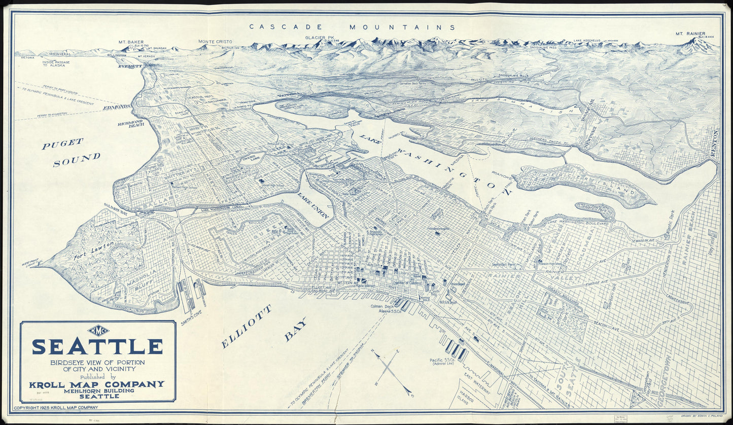 Seattle birdseye view of portion of city and vicinity. (1925) – Historic Bird’s-Eye View Panorama Print
