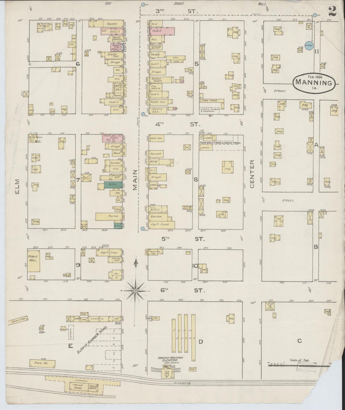 Sanborn Fire Insurance Map from Manning, Carroll County, Iowa (1886), Sheet #0002 - Historic Sanborn Fire Insurance Map Print