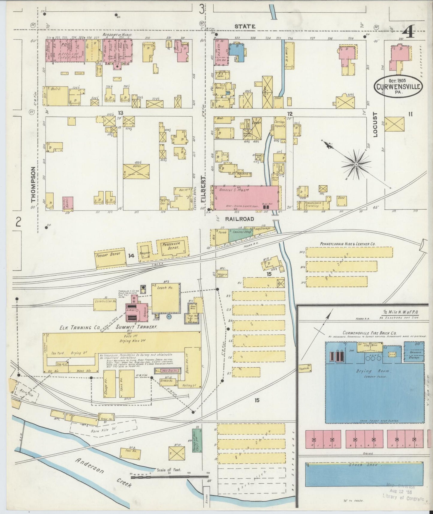 Sanborn Fire Insurance Map from Curwensville, Clearfield County, Pennsylvania (1905), Sheet #0004 - Historic Sanborn Fire Insurance Map Print, vintage old map wall art, antique decor, genealogy gift, Pennsylvania Pennsylvania map
