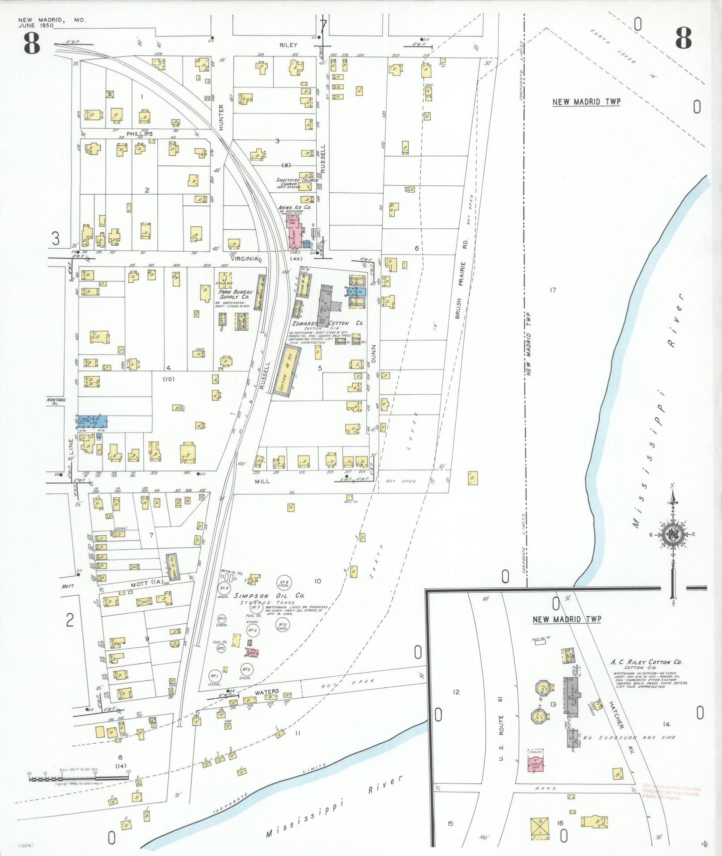 Sanborn Fire Insurance Map from New Madrid, New Madrid County, Missouri (1950), Sheet #0008 - Historic Sanborn Fire Insurance Map Print, vintage old map wall art, antique decor, genealogy gift, Missouri Missouri map