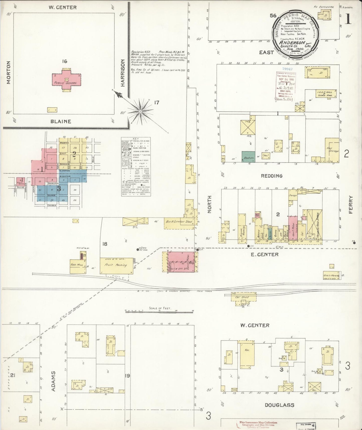 Sanborn Fire Insurance Map from Anderson, Shasta County, California (1900), Sheet #0001 - Historic Sanborn Fire Insurance Map Print, vintage old map wall art, antique decor, genealogy gift, California California map