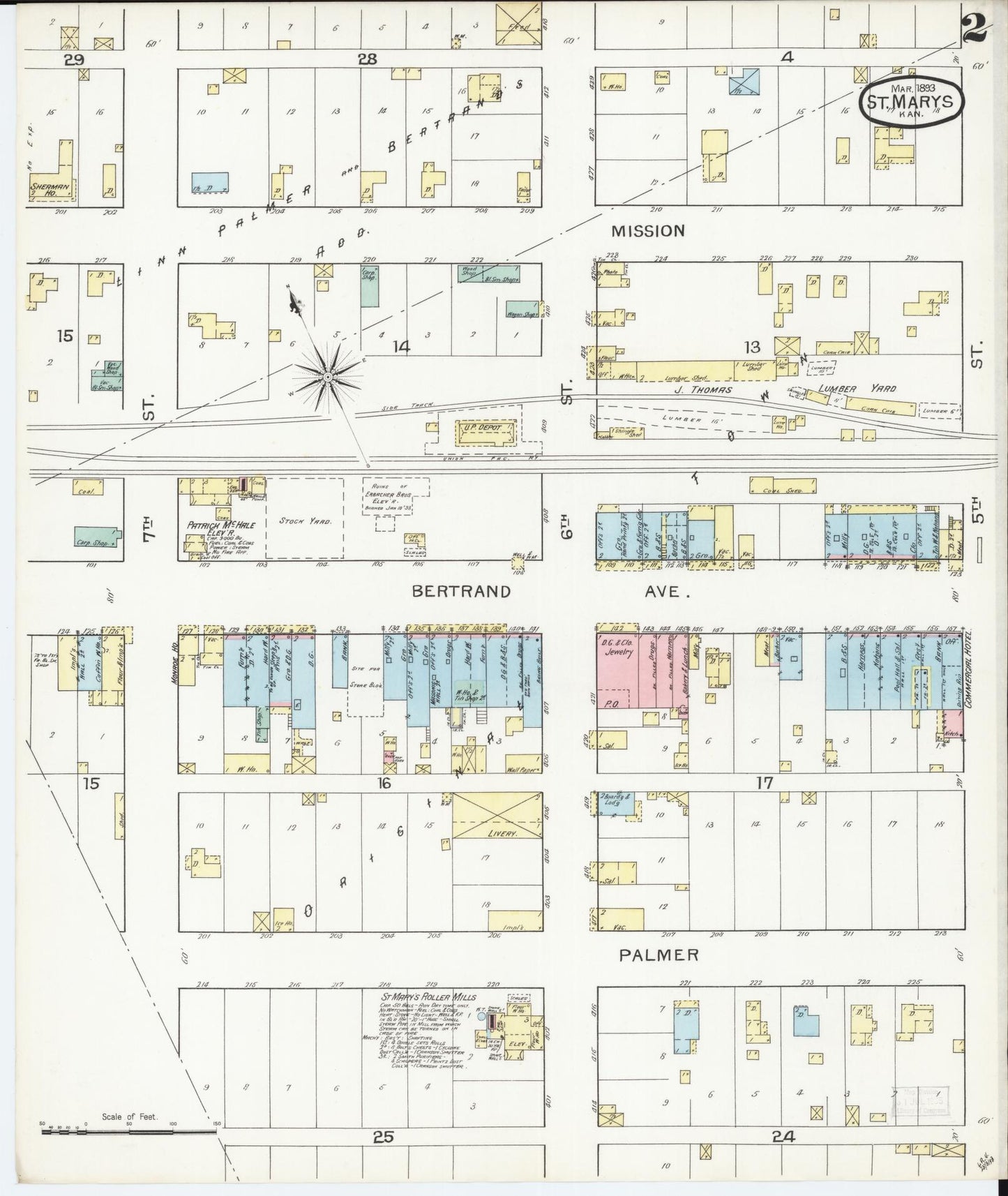 Sanborn Fire Insurance Map from Saint Marys, Pottawatomie County, Kansas (1893), Sheet #0002 - Complete Map Set gallery image, historic Sanborn map, vintage wall art, Kansas Kansas