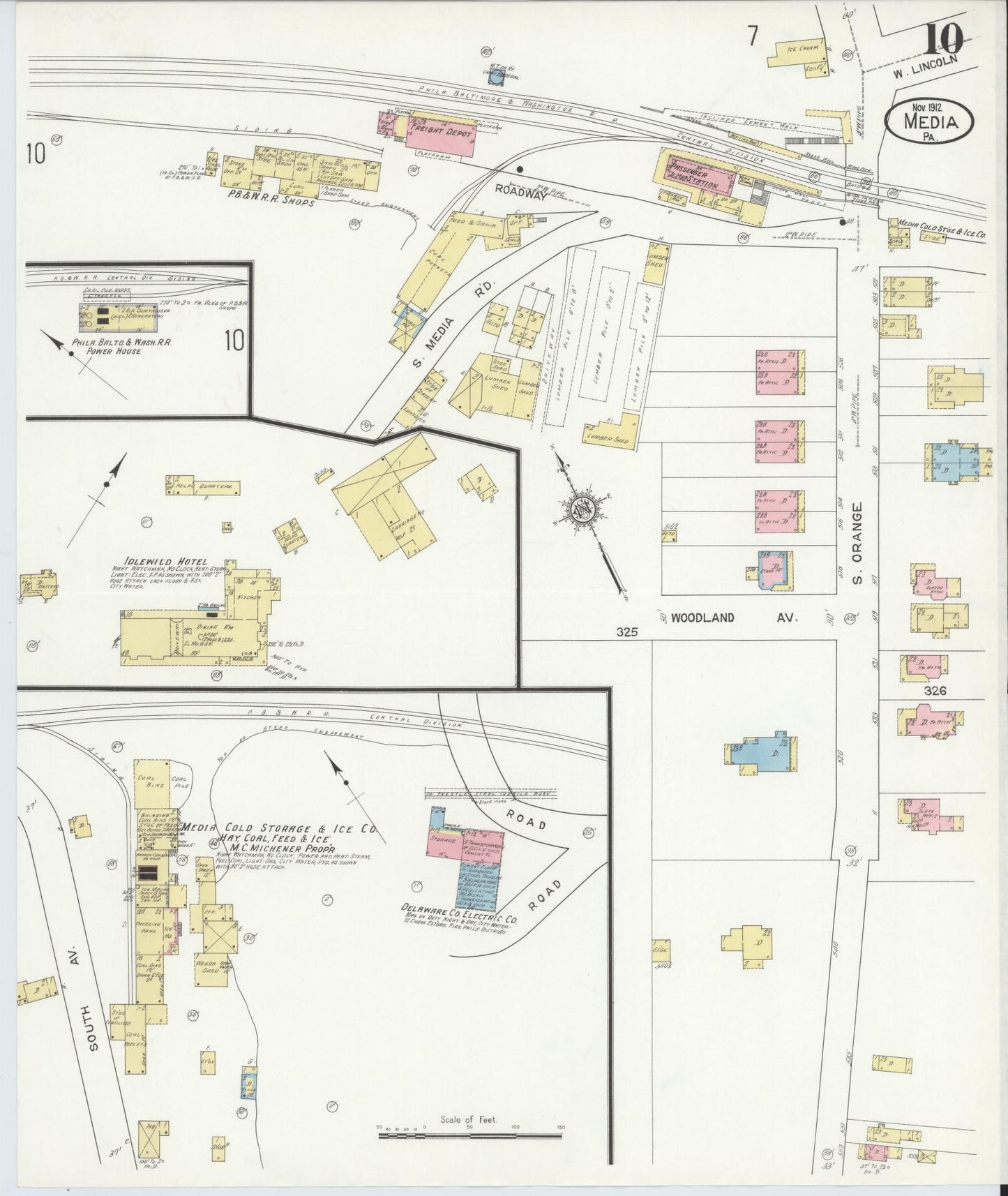 Sanborn Fire Insurance Map from Media, Delaware County, Pennsylvania (1912), Sheet #0010 - Complete Map Set gallery image, historic Sanborn map, vintage wall art, Media Delaware