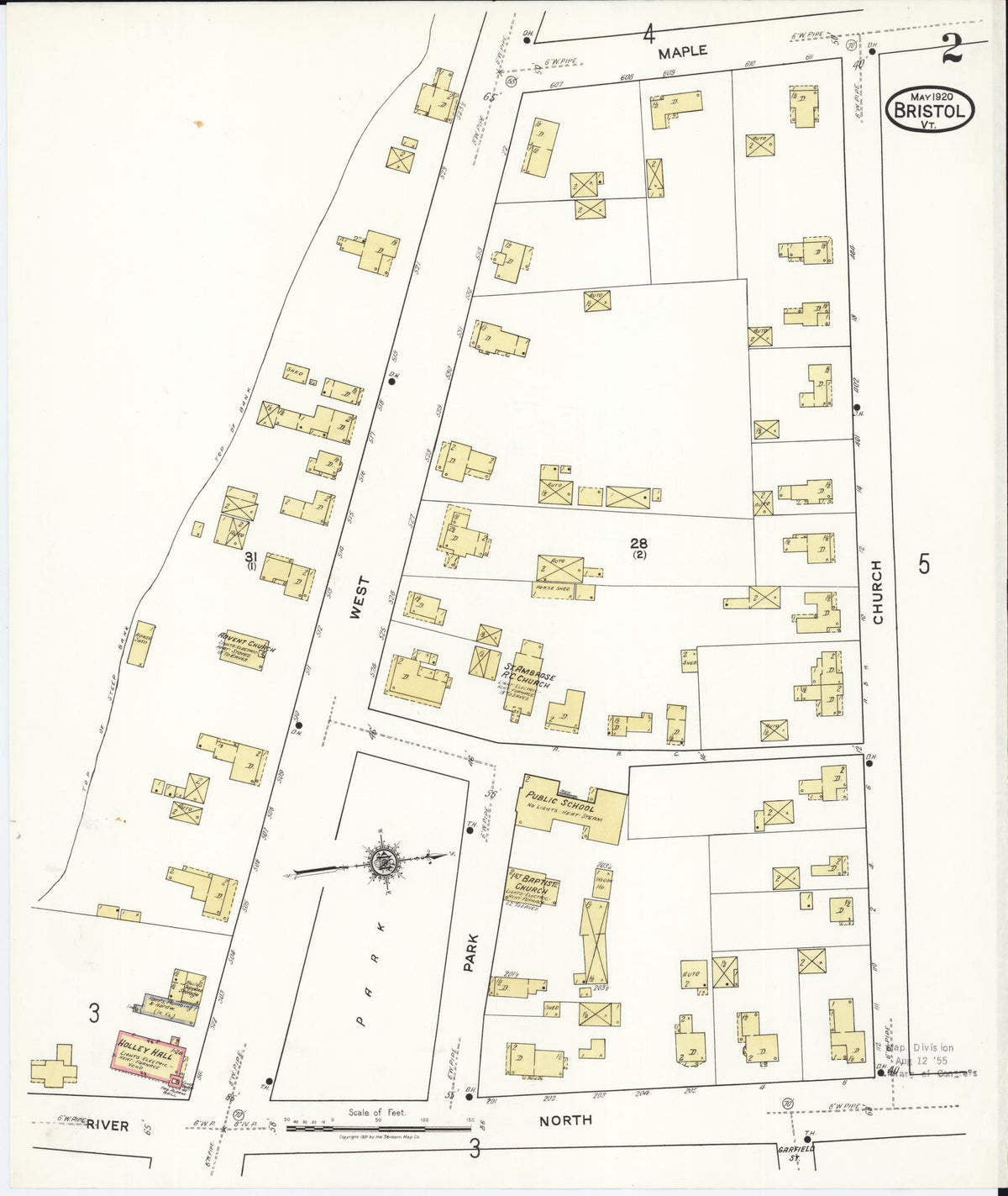 Sanborn Fire Insurance Map from Bristol, Addison County, Vermont (1920), Sheet #0002 - Historic Sanborn Fire Insurance Map Print, vintage old map wall art, antique decor, genealogy gift, Vermont Vermont map