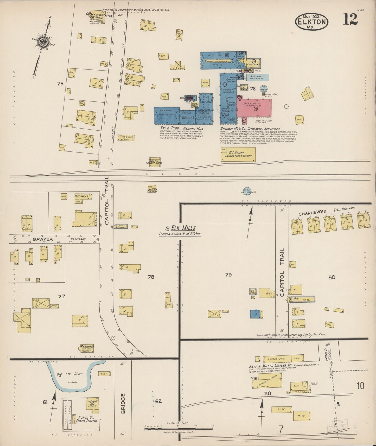 Sanborn Fire Insurance Map from Elkton, Cecil County, Maryland (1922), Sheet #0012 - Complete Map Set gallery image, historic Sanborn map, vintage wall art, Maryland Maryland