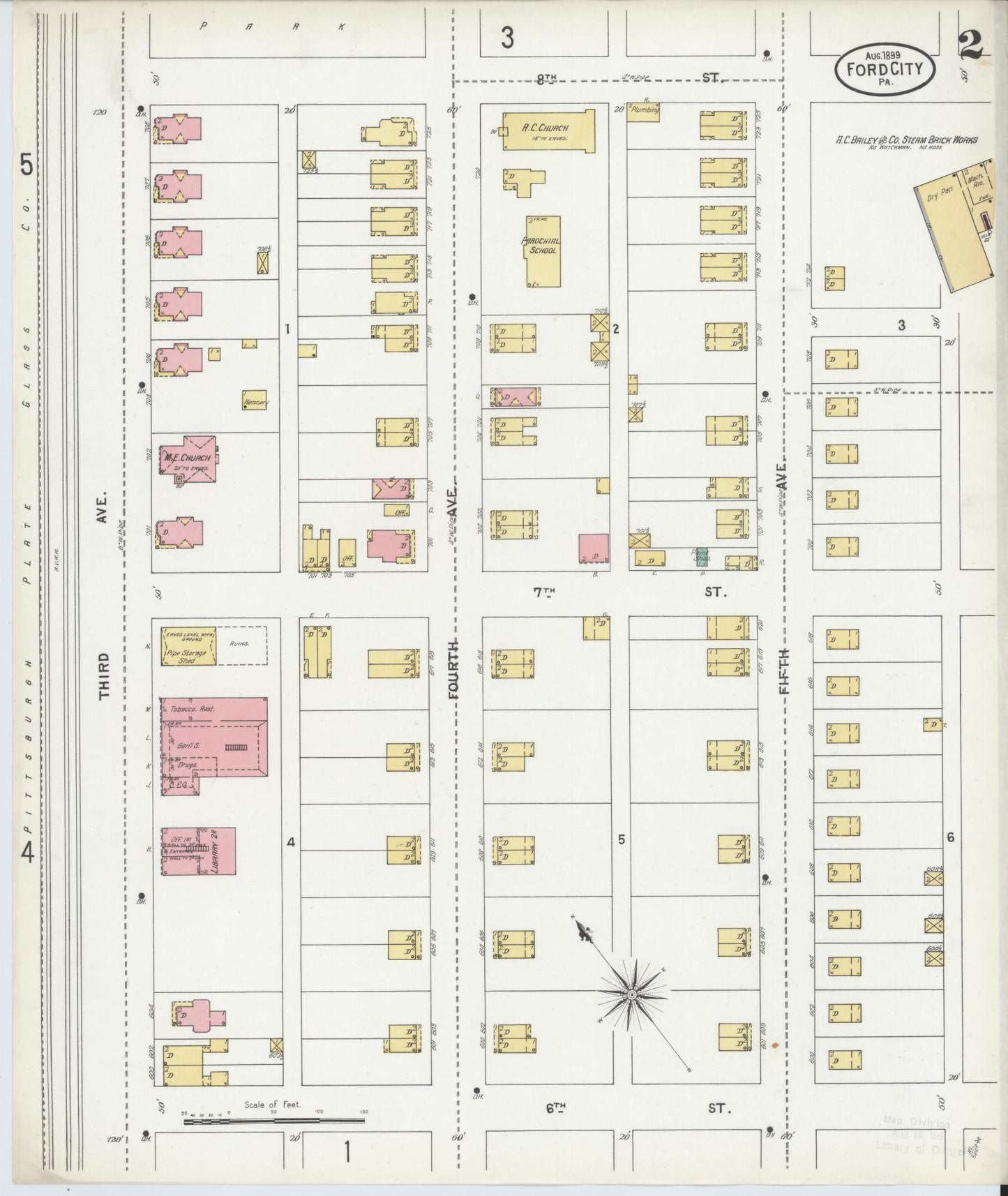Sanborn Fire Insurance Map from Ford City, Armstrong County, Pennsylvania (1899), Sheet #0002 - Historic Sanborn Fire Insurance Map Print, vintage old map wall art, antique decor, genealogy gift, Pennsylvania Pennsylvania map