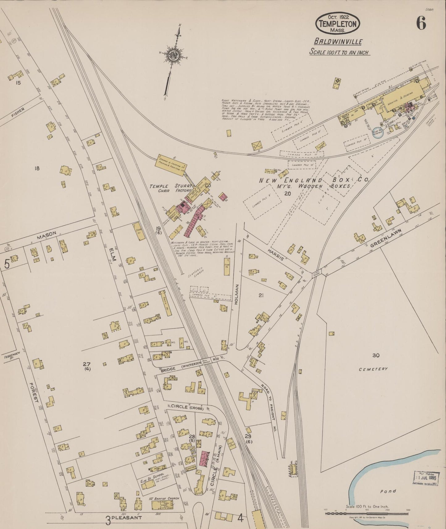Sanborn Fire Insurance Map from Templeton, Worcester County, Massachusetts (1922), Sheet #0006 - Historic Sanborn Fire Insurance Map Print, vintage old map wall art, antique decor, genealogy gift, Massachusetts Massachusetts map