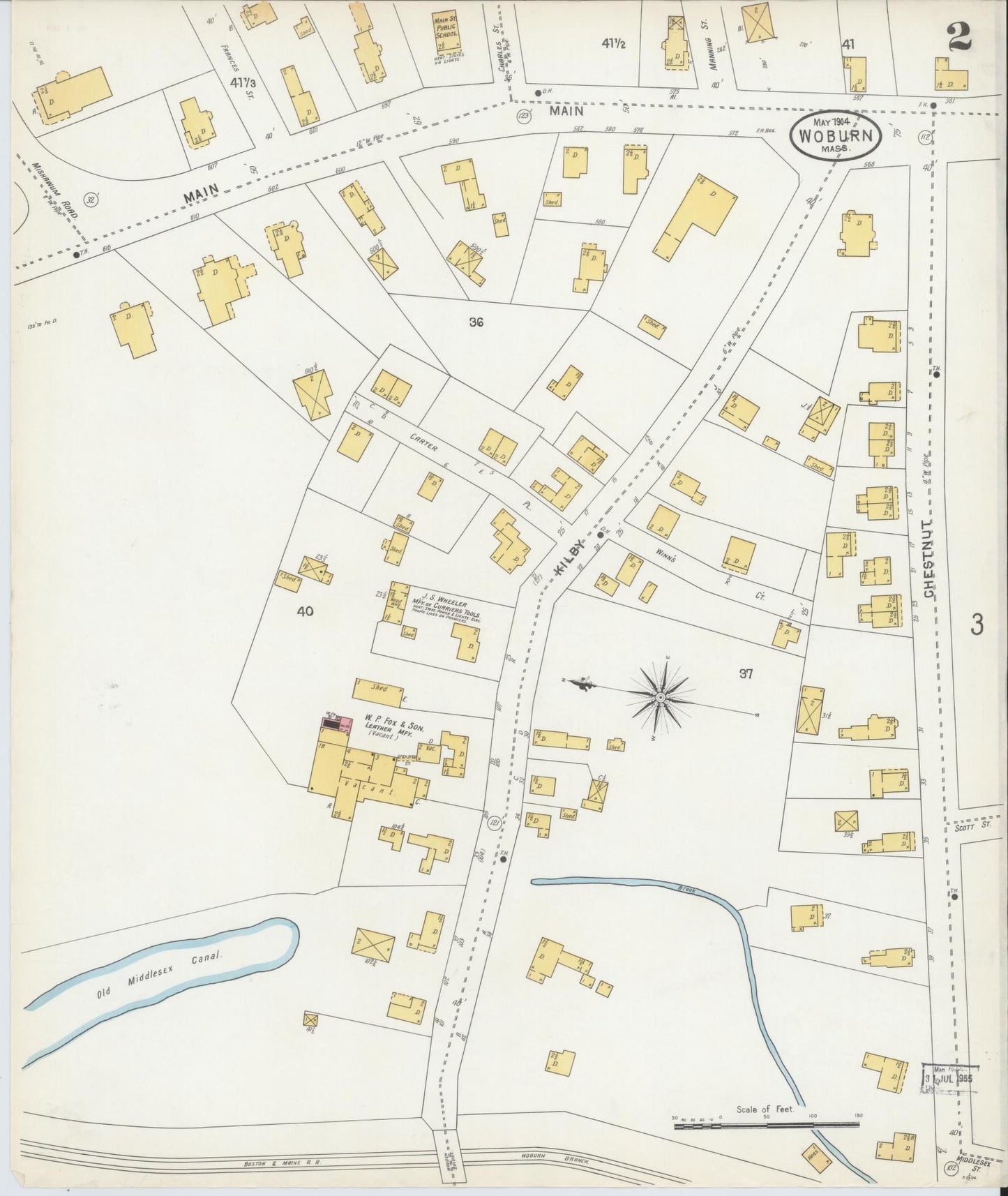 Sanborn Fire Insurance Map from Woburn, Middlesex County, Massachusetts (1904), Sheet #0002 - Historic Sanborn Fire Insurance Map Print, vintage old map wall art, antique decor, genealogy gift, Massachusetts Massachusetts map