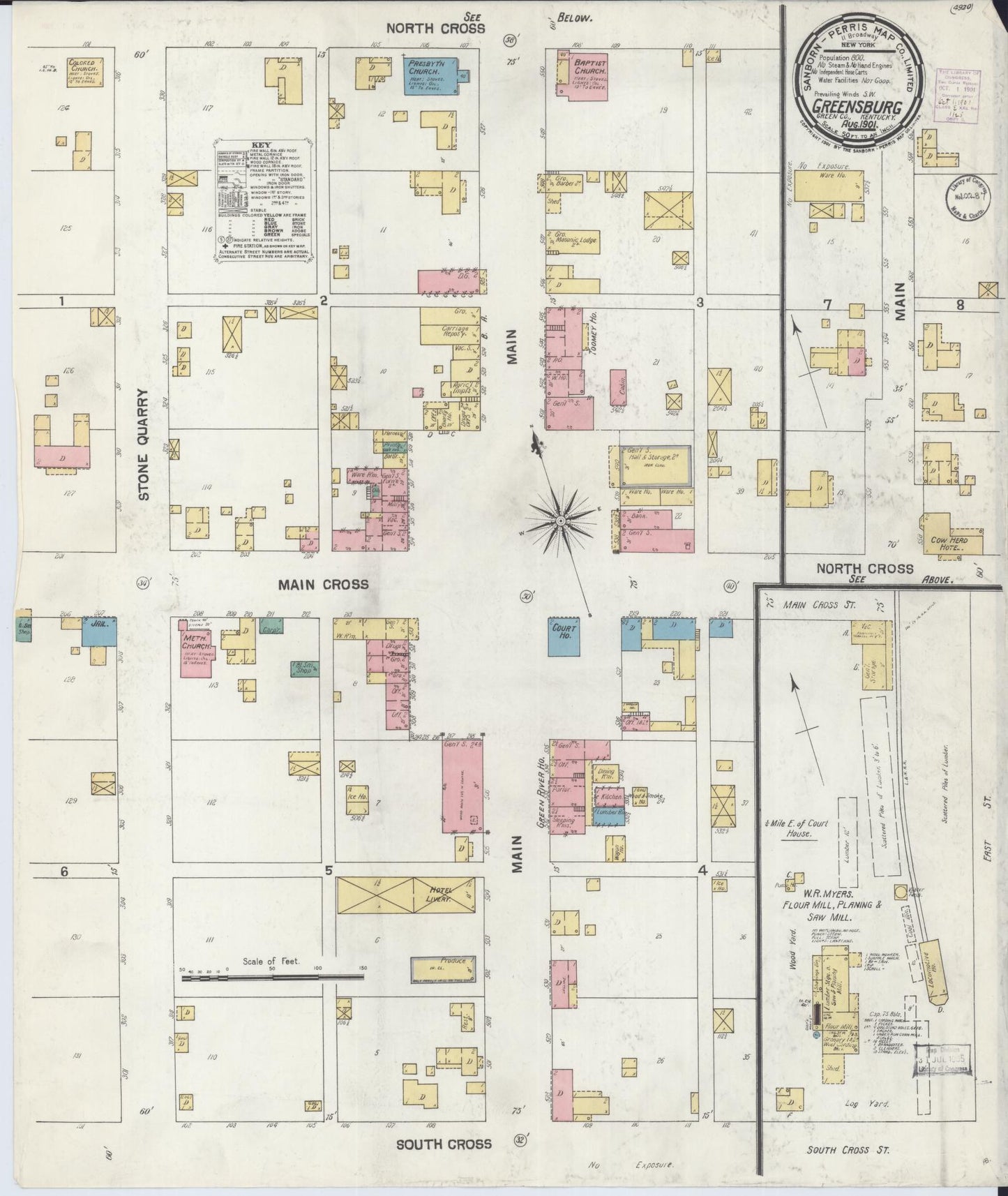 Sanborn Fire Insurance Map from Greensburg, Green County, Kentucky (1901), Sheet #0001 - Historic Sanborn Fire Insurance Map Print, vintage old map wall art, antique decor, genealogy gift, Kentucky Kentucky map