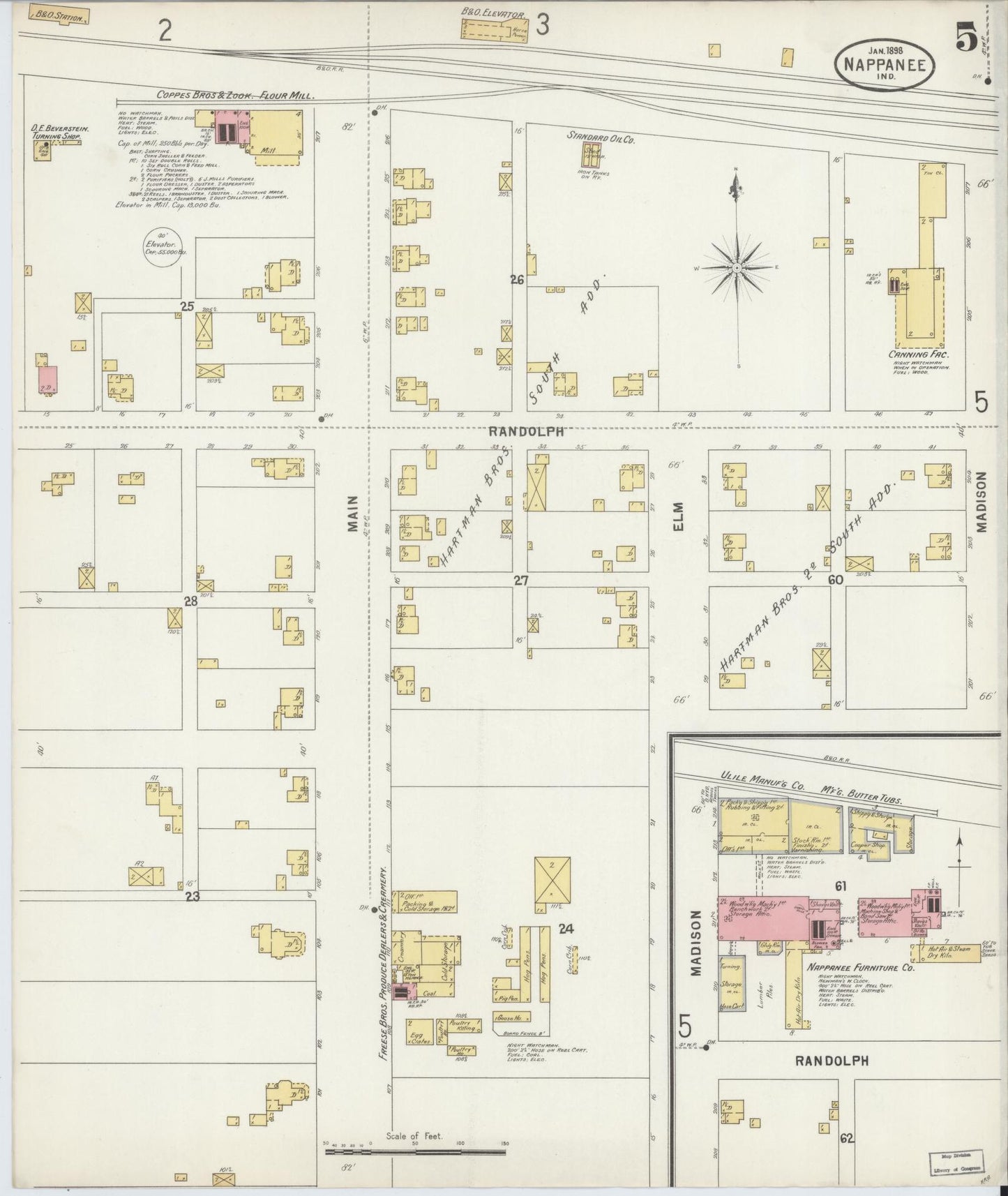 Sanborn Fire Insurance Map from Nappanee, Elkhart County, Indiana (1898), Sheet #0005 - Complete Map Set gallery image, historic Sanborn map, vintage wall art, Indiana Indiana