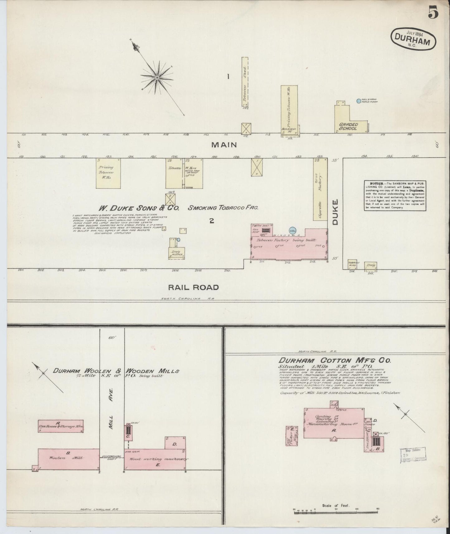 Sanborn Fire Insurance Map from Durham, Durham County, North Carolina (1884), Sheet #0005 - Historic Sanborn Fire Insurance Map Print, vintage old map wall art, antique decor, genealogy gift, North Carolina North Carolina map