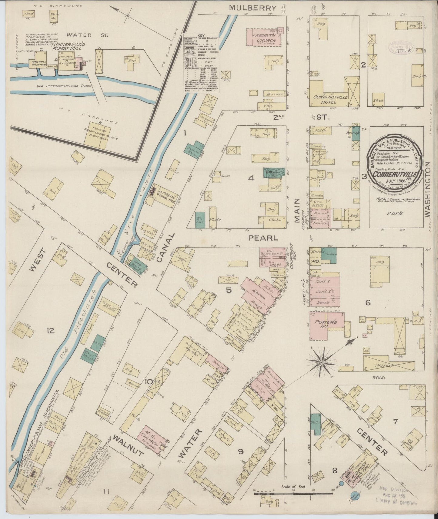 Sanborn Fire Insurance Map from Conneautville, Crawford County, Pennsylvania (1886), Sheet #0001 - Historic Sanborn Fire Insurance Map Print, vintage old map wall art, antique decor, genealogy gift, Pennsylvania Pennsylvania map