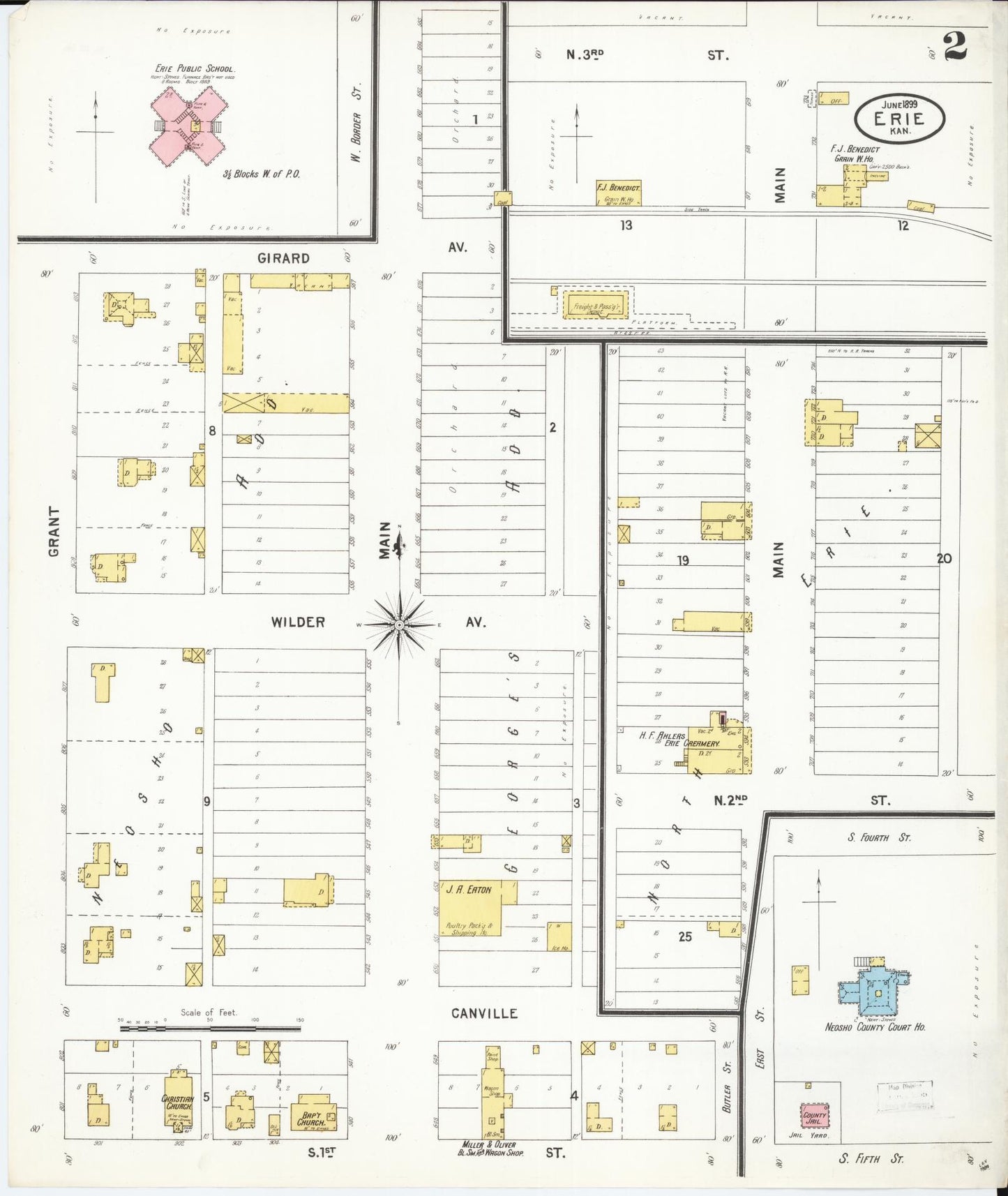Sanborn Fire Insurance Map from Erie, Neosho County, Kansas (1899), Sheet #0002 - Complete Map Set gallery image, historic Sanborn map, vintage wall art, Kansas Kansas