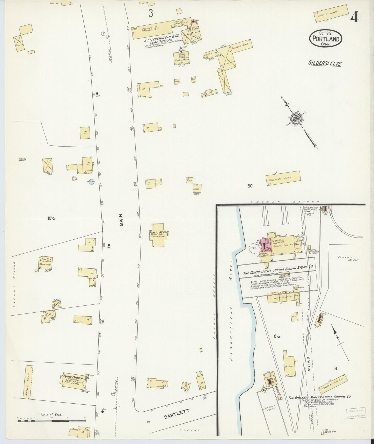 Sanborn Fire Insurance Map from Portland, Middlesex County, Connecticut (1912), Sheet #0004 - Historic Sanborn Fire Insurance Map Print, vintage old map wall art, antique decor, genealogy gift, Connecticut Connecticut map