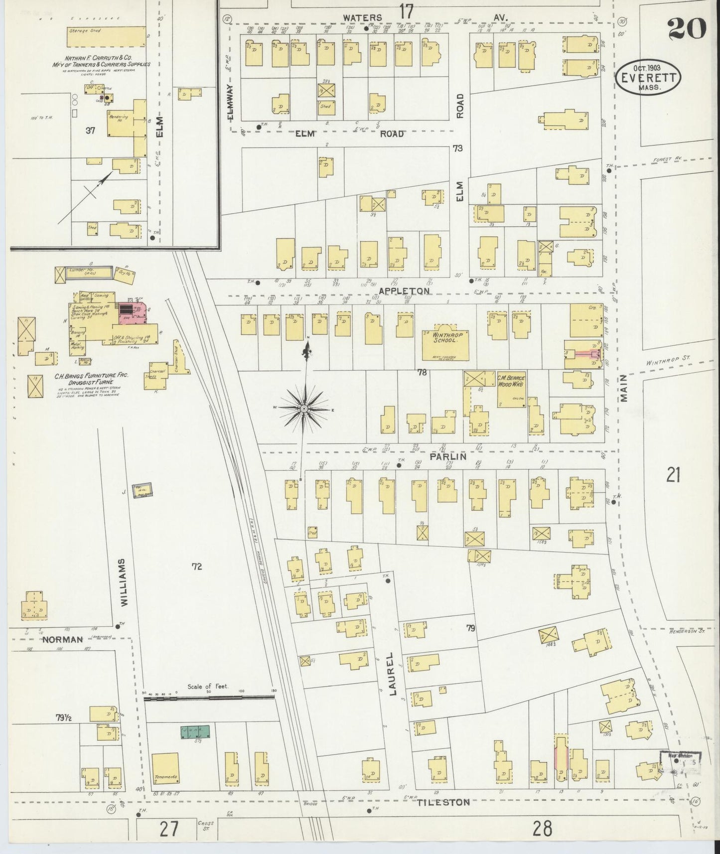 Sanborn Fire Insurance Map from Everett, Middlesex County, Massachusetts (1903), Sheet #0020 - Historic Sanborn Fire Insurance Map Print, vintage old map wall art, antique decor, genealogy gift, Massachusetts Massachusetts map