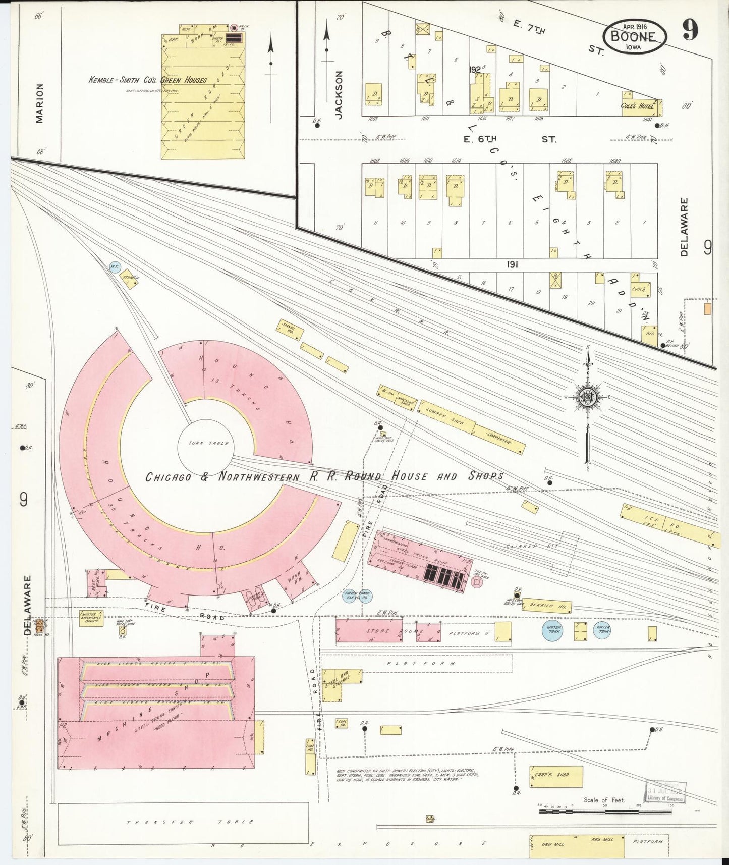Sanborn Fire Insurance Map from Boone, Boone County, Iowa (1916), Sheet #0009 - Historic Sanborn Fire Insurance Map Print, vintage old map wall art