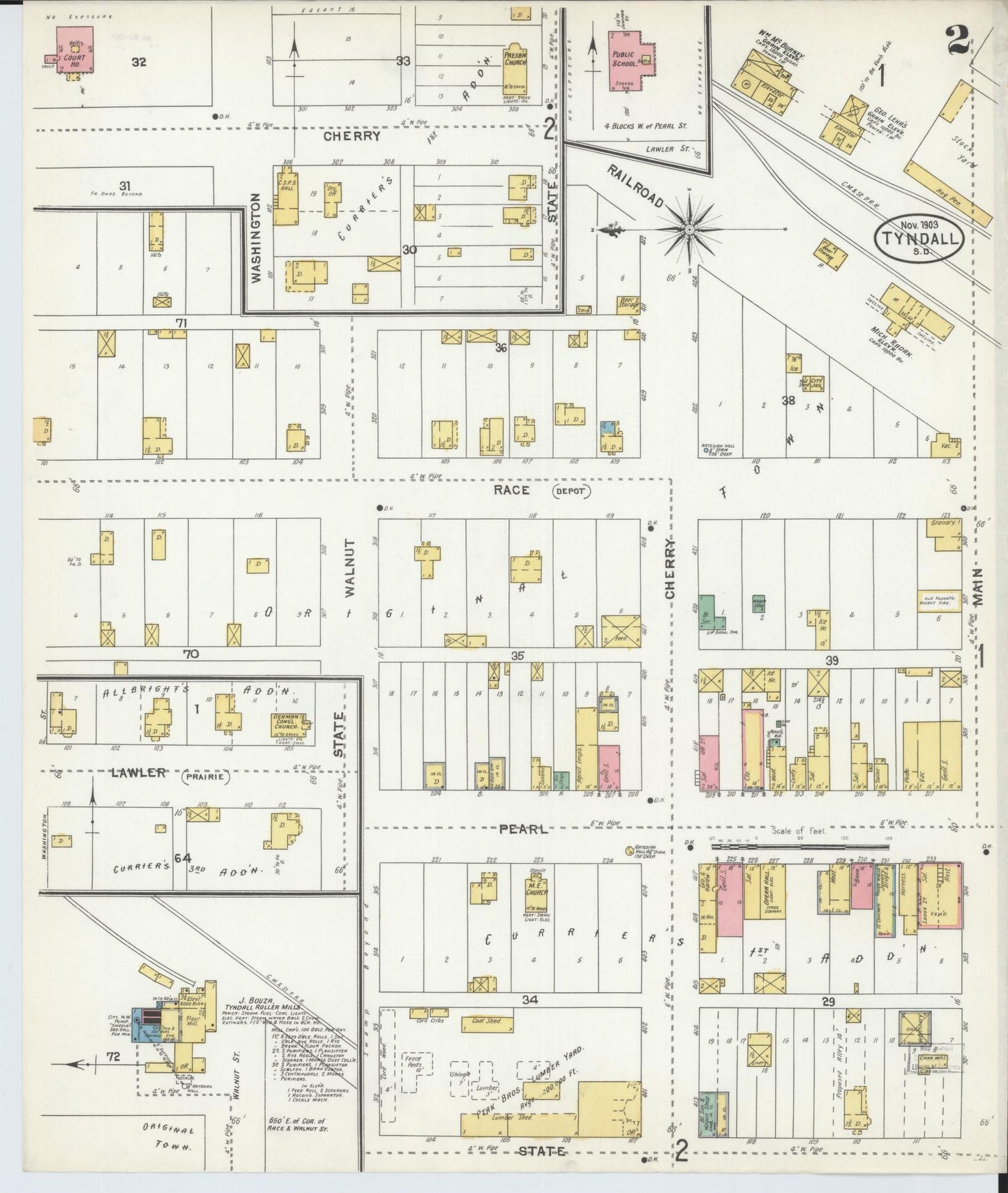 Sanborn Fire Insurance Map from Tyndall, Bon Homme County, South Dakota (1903), Sheet #0002 - Complete Map Set gallery image, historic Sanborn map, vintage wall art, South Dakota South Dakota