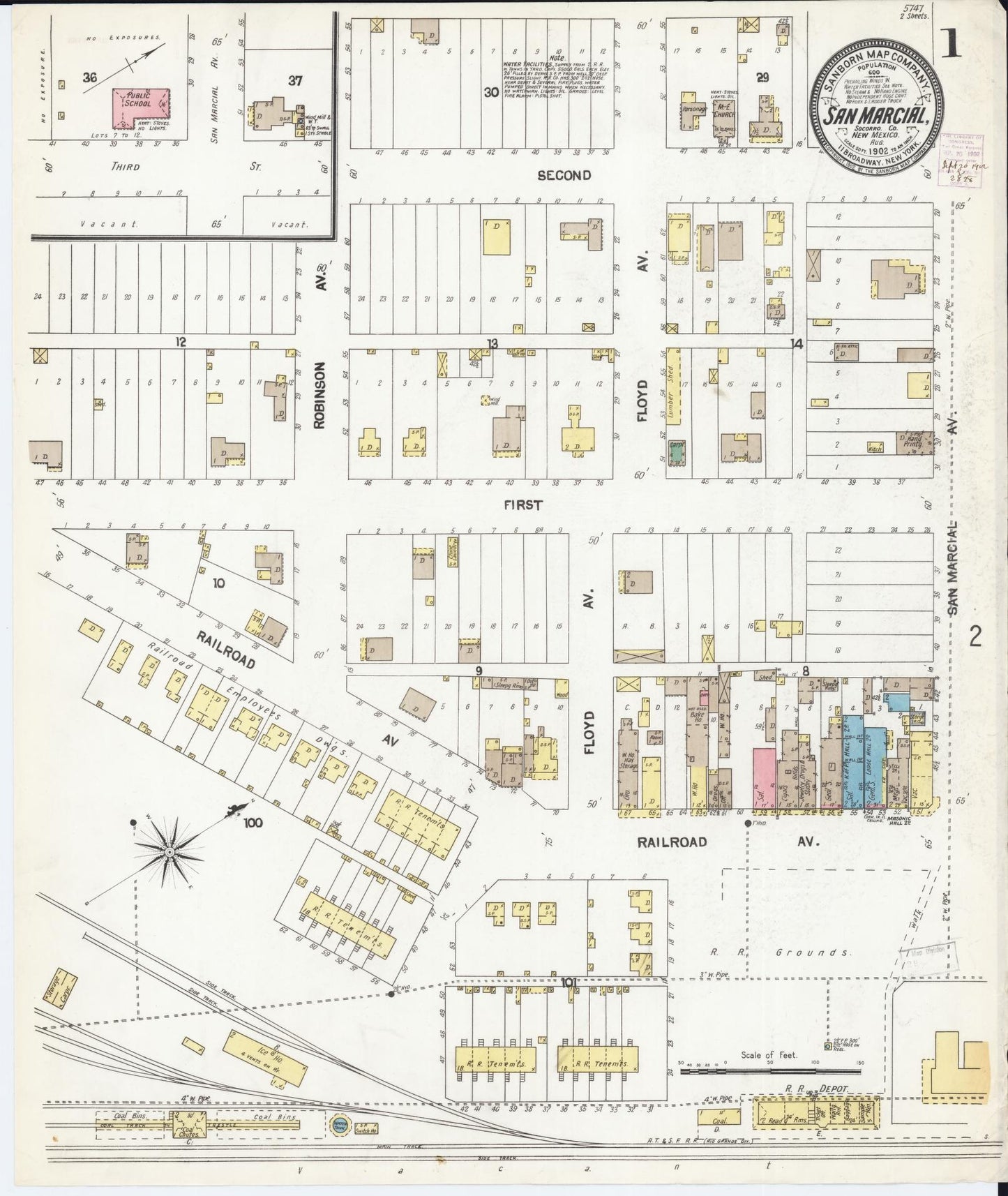 Sanborn Fire Insurance Map from San Marcial, Socorro County, New Mexico (1902), Sheet #0001 - Historic Sanborn Fire Insurance Map Print, vintage old map wall art, antique decor, genealogy gift, New Mexico New Mexico map