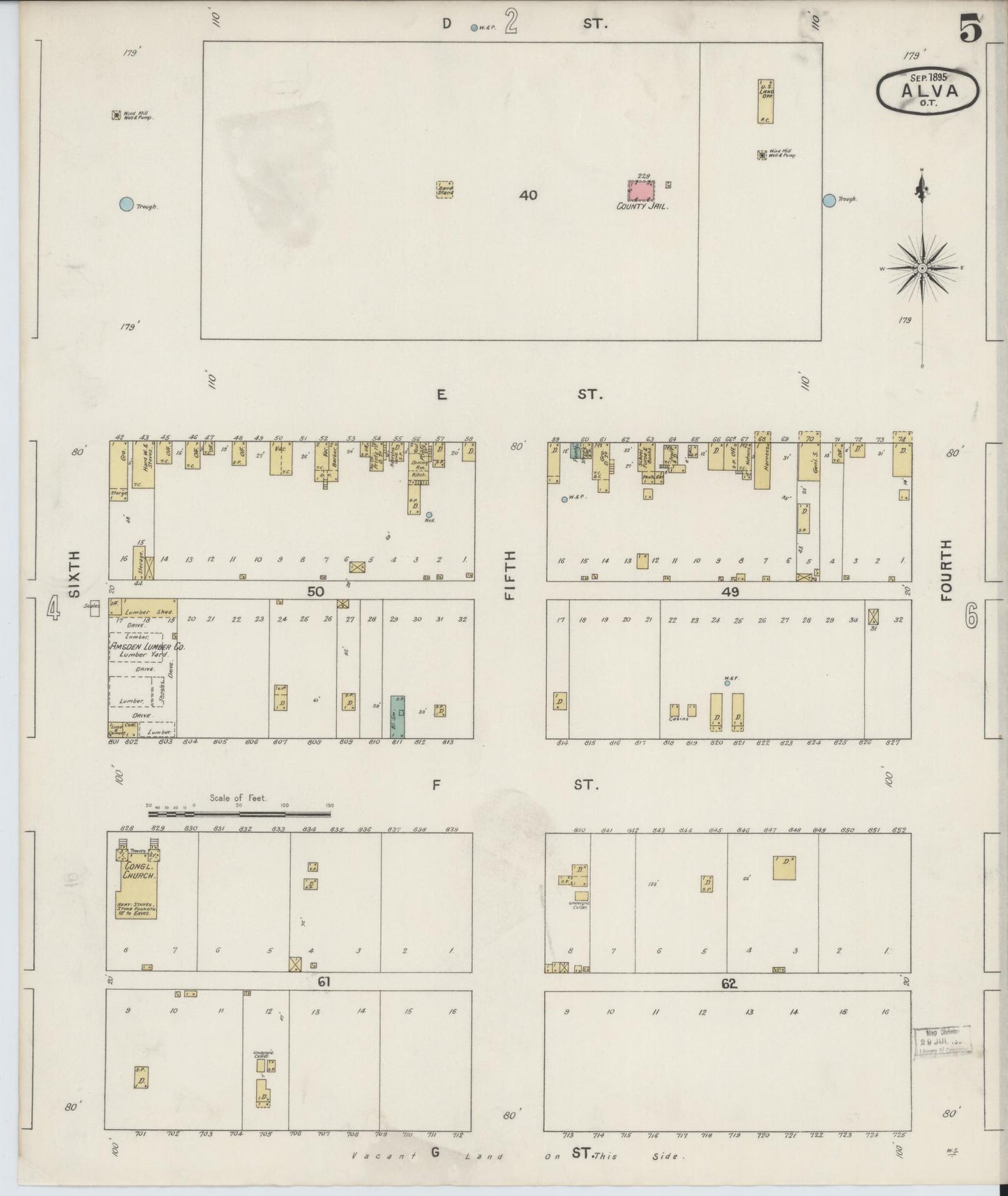 Sanborn Fire Insurance Map from Alva, Woods County, Oklahoma (1895), Sheet #0005 - Historic Sanborn Fire Insurance Map Print, vintage old map wall art, antique decor, genealogy gift, Oklahoma Oklahoma map