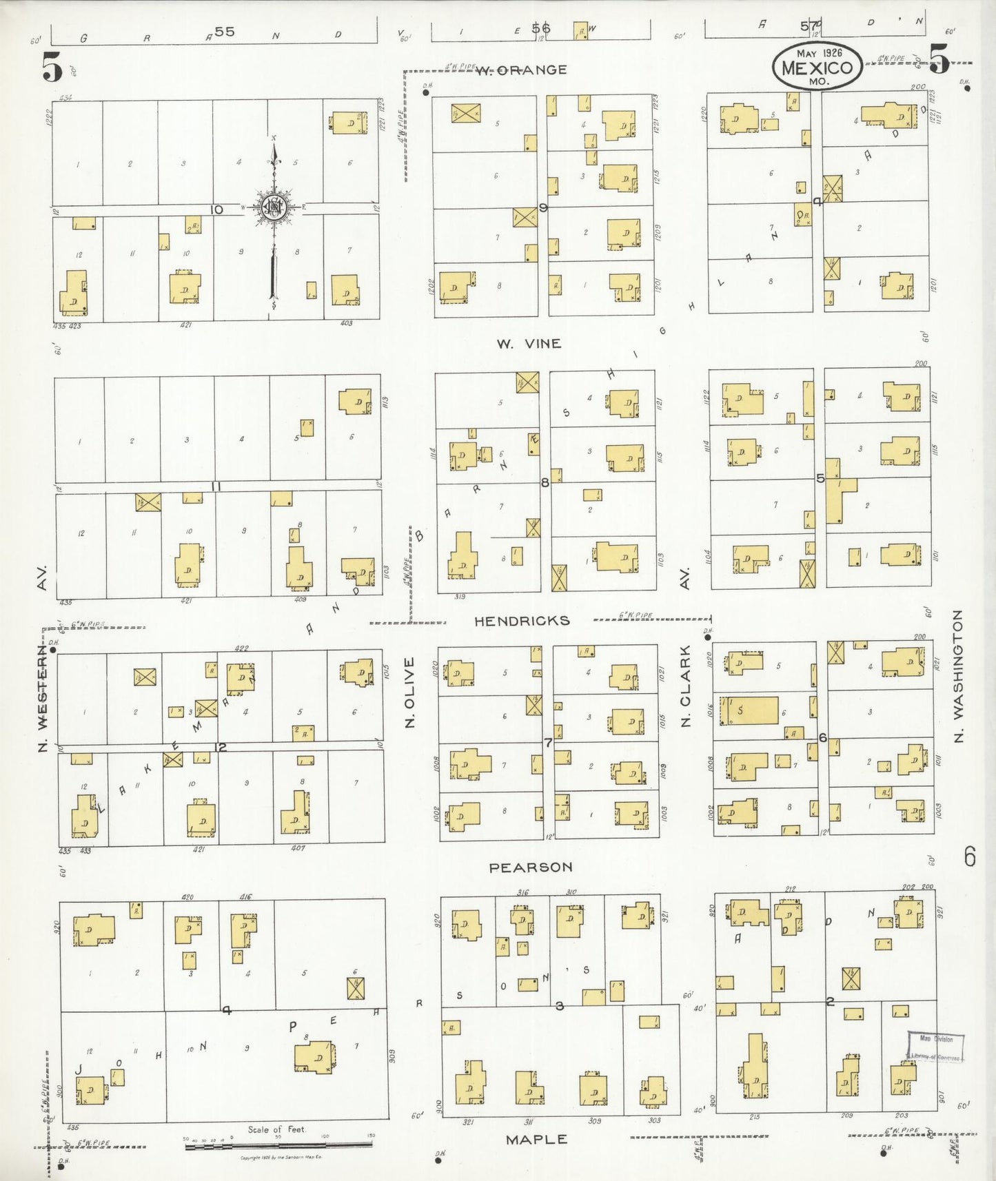 Sanborn Fire Insurance Map from Mexico, Audrain County, Missouri (1926), Sheet #0005 - Historic Sanborn Fire Insurance Map Print, vintage old map wall art, antique decor, genealogy gift, Missouri Missouri map