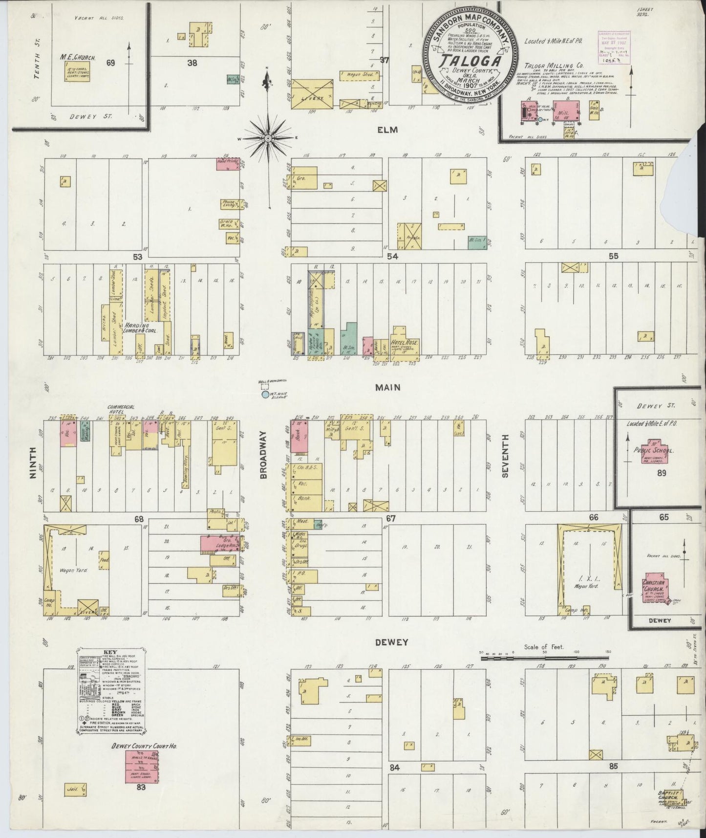 Sanborn Fire Insurance Map from Taloga, Dewey County, Oklahoma (1907), Sheet #0001 - Historic Sanborn Fire Insurance Map Print, vintage old map wall art, antique decor, genealogy gift, Oklahoma Oklahoma map