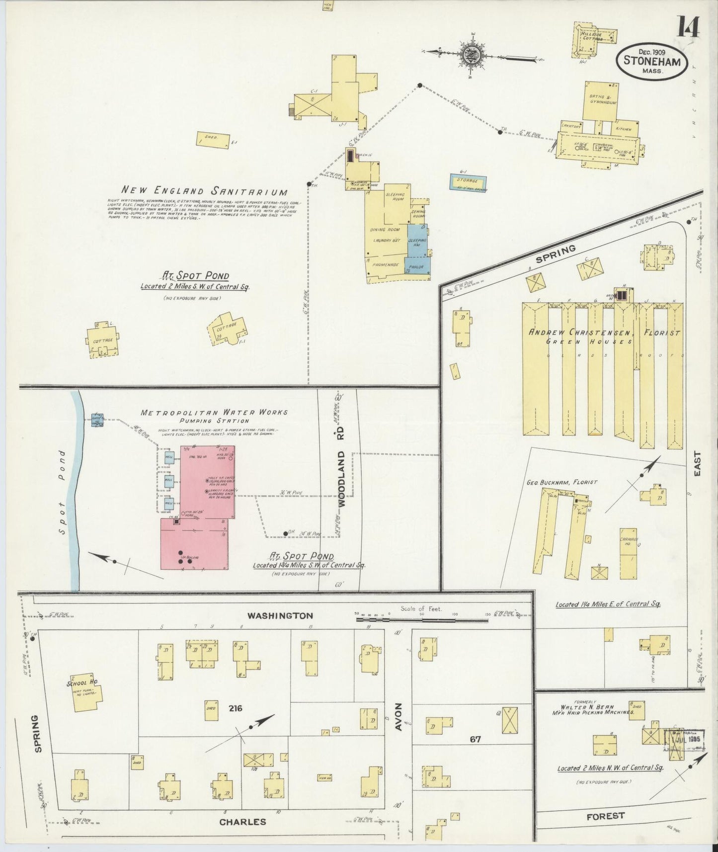 Sanborn Fire Insurance Map from Stoneham, Middlesex County, Massachusetts (1909), Sheet #0014 - Historic Sanborn Fire Insurance Map Print, vintage old map wall art, antique decor, genealogy gift, Massachusetts Massachusetts map