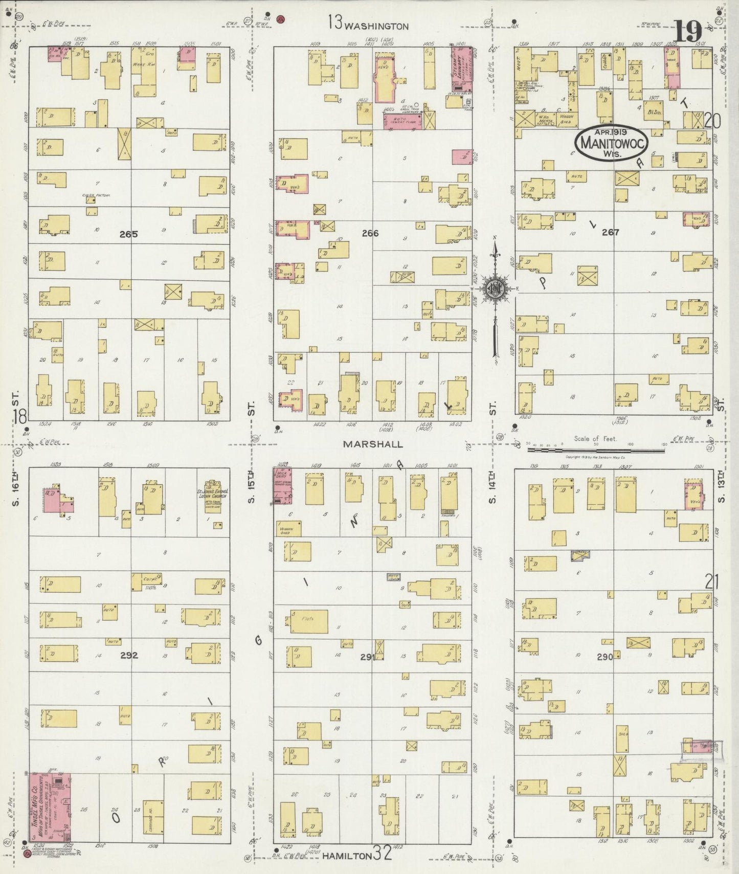 Sanborn Fire Insurance Map from Manitowoc, Manitowoc County, Wisconsin (1919), Sheet #0019 - Historic Sanborn Fire Insurance Map Print, vintage old map wall art, antique decor, genealogy gift, Wisconsin Wisconsin map