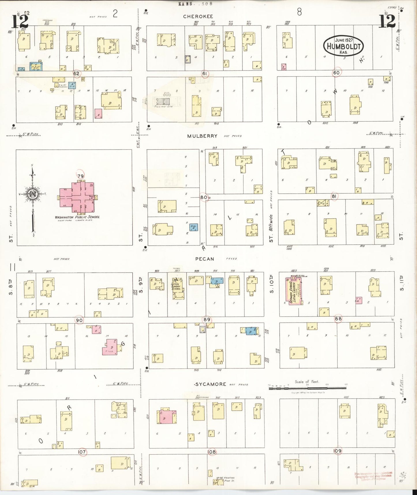 Sanborn Fire Insurance Map from Humboldt, Allen County, Kansas (1936), Sheet #0012 - Historic Sanborn Fire Insurance Map Print, vintage old map wall art, antique decor, genealogy gift, Kansas Kansas map