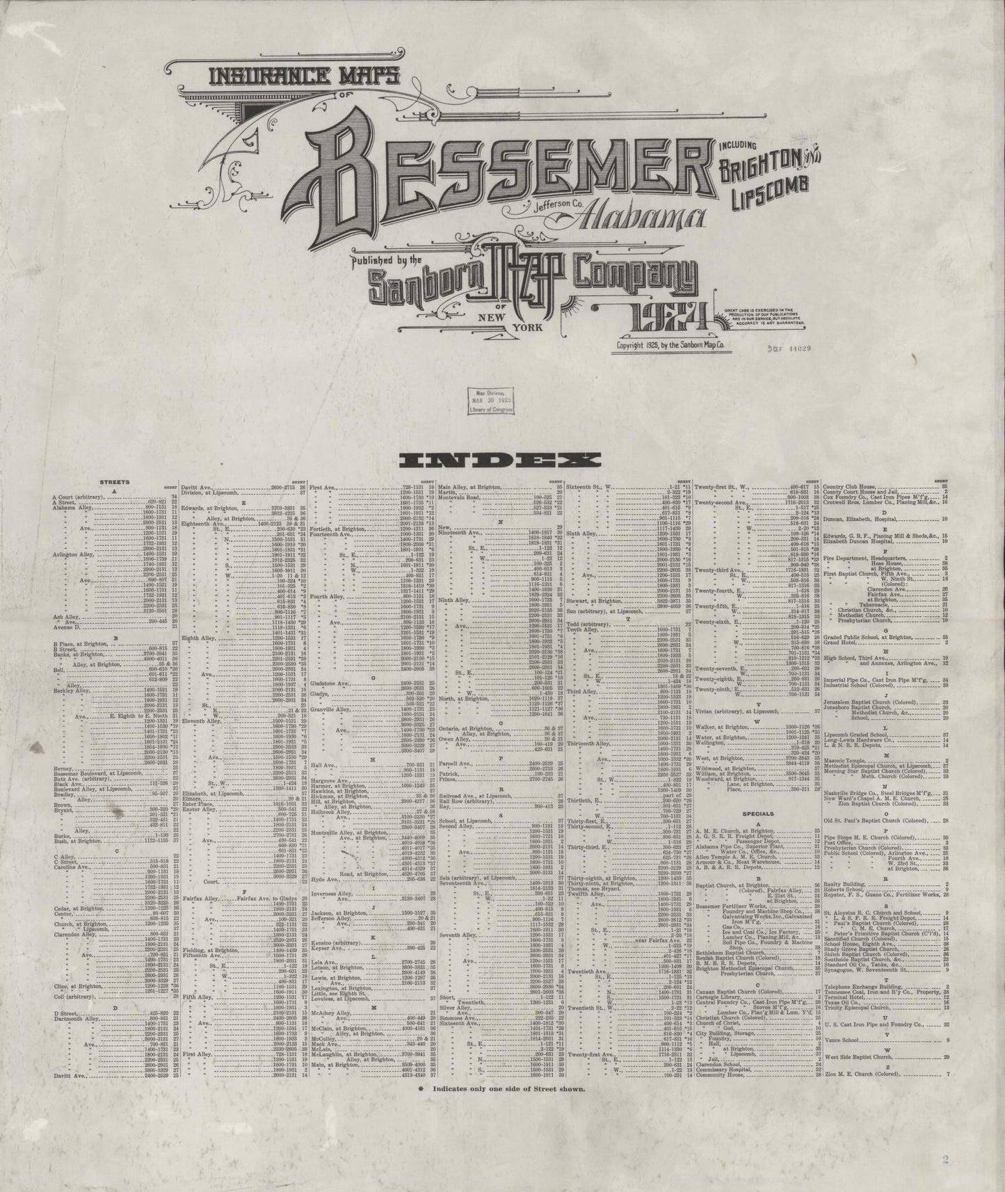 Sanborn Fire Insurance Map from Bessemer, Jefferson County, Alabama (1924), Sheet #0001 - Complete Map Set gallery image, historic Sanborn map, vintage wall art, Alabama Alabama