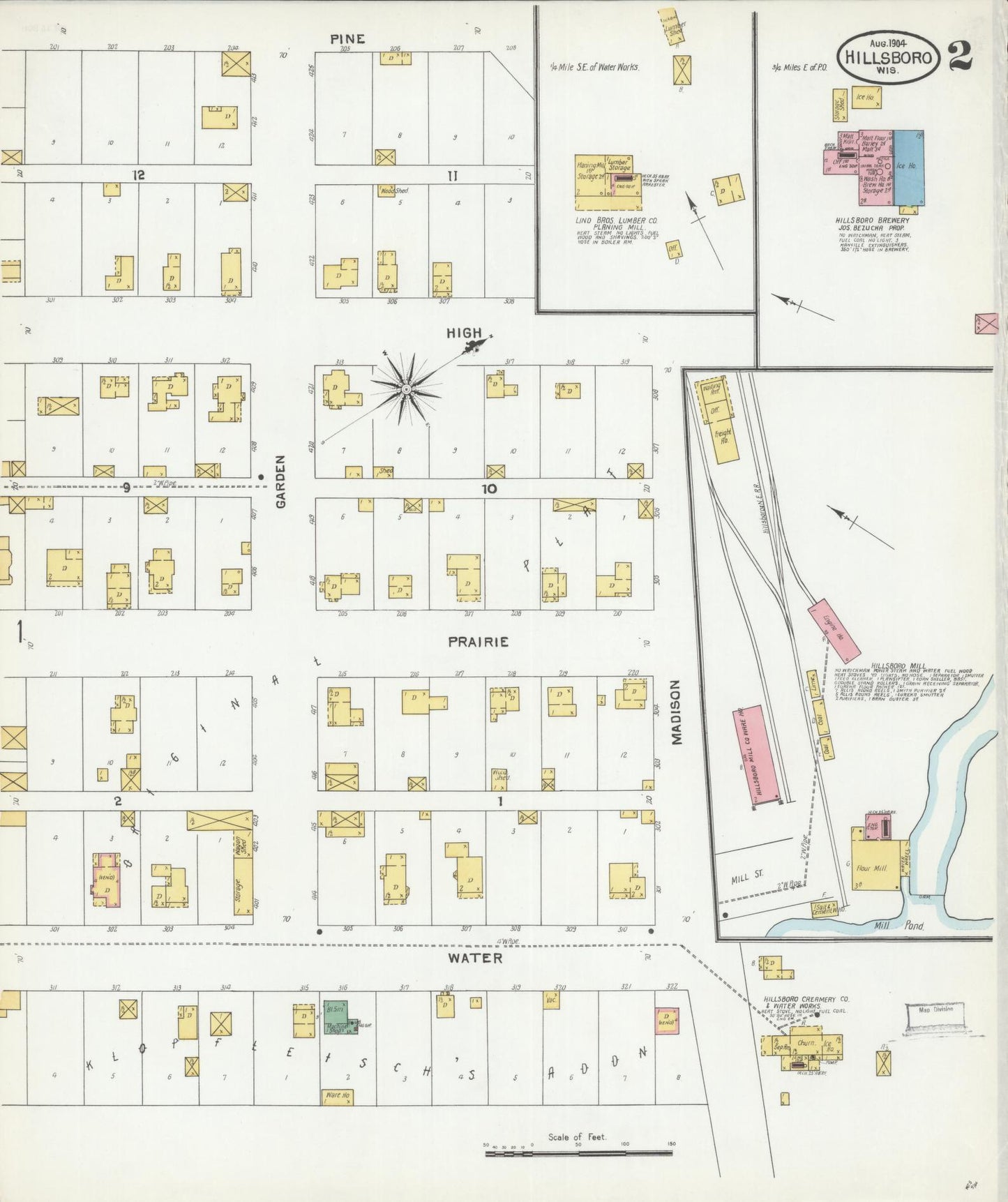 Sanborn Fire Insurance Map from Hillsboro, Vernon County, Wisconsin (1904), Sheet #0002 - Complete Map Set gallery image, historic Sanborn map, vintage wall art, Wisconsin Wisconsin