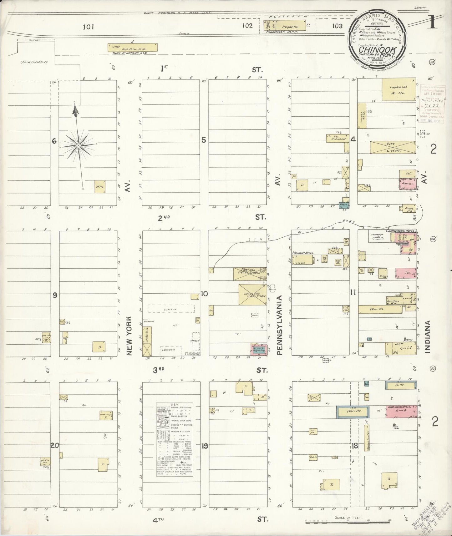 Sanborn Fire Insurance Map from Chinook, Blaine County, Montana (1900), Sheet #0001 - Historic Sanborn Fire Insurance Map Print, vintage old map wall art, antique decor, genealogy gift, Montana Montana map